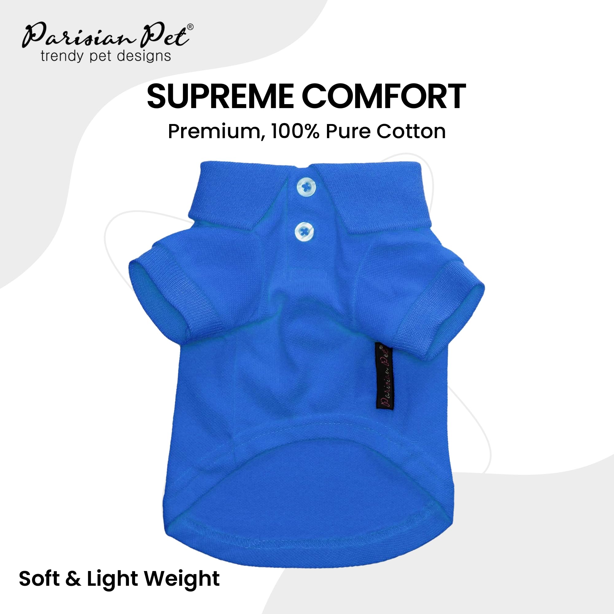Parisian Pet Dog Polo Shirts - Breathable Cotton Dog Shirt for Large Dogs (3XL) - Solid Blue Summer Pullover with Button-Up Collar | Stylish Dog Clothes for Outdoor Walks, Pet Parties & Photo Shoots