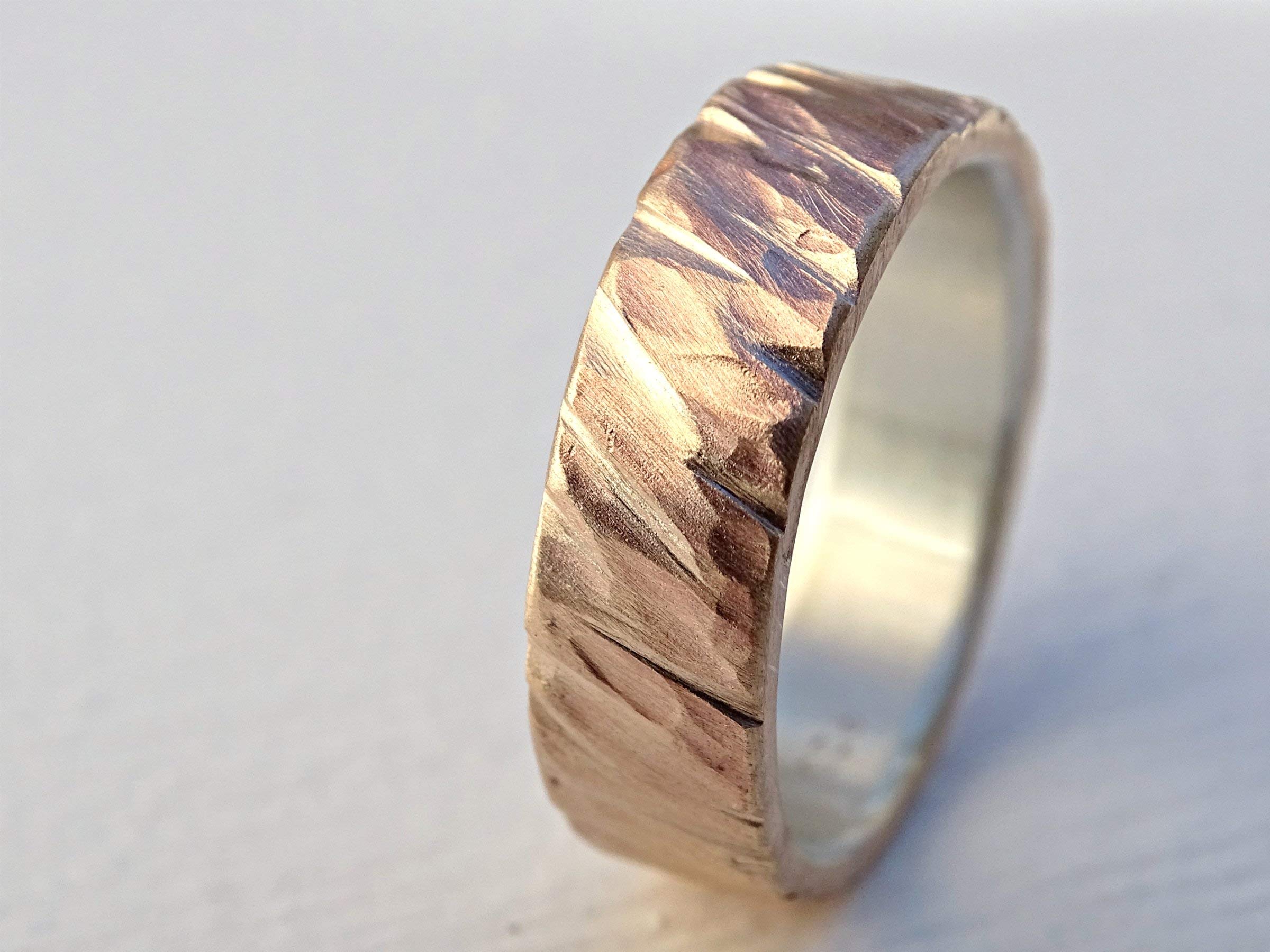 Handmade Bronze Wedding Band for Men - Unique Hammered Bronze & Silver Ring - Rugged & Stylish Men's Jewelry - Perfect Anniversary Gift for Him - Ideal for Weddings, Engagements & Everyday Wear