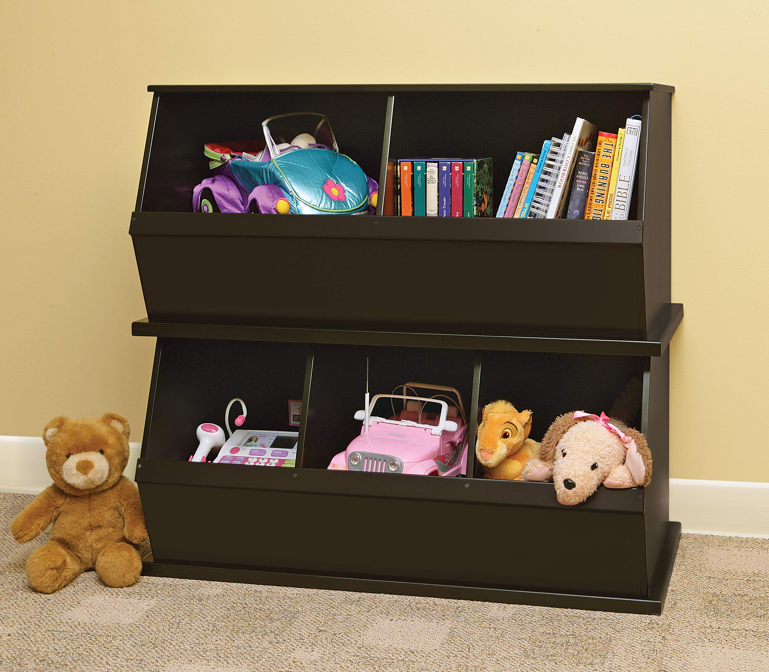 Badger Basket 3-Bin Stackable Toy Storage Organizer - Espresso Finish | Kids Room, Playroom & Nursery Organization Solution