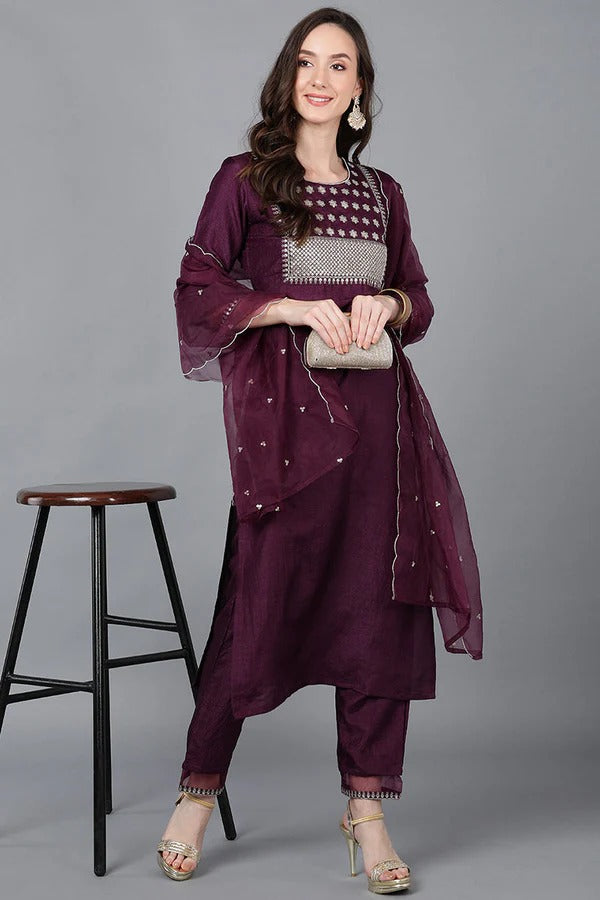 Stylish Purple Printed Kurta Set with Pant & Dupatta for Women | Ethnic Indian Outfit for Festivals, Weddings & Parties