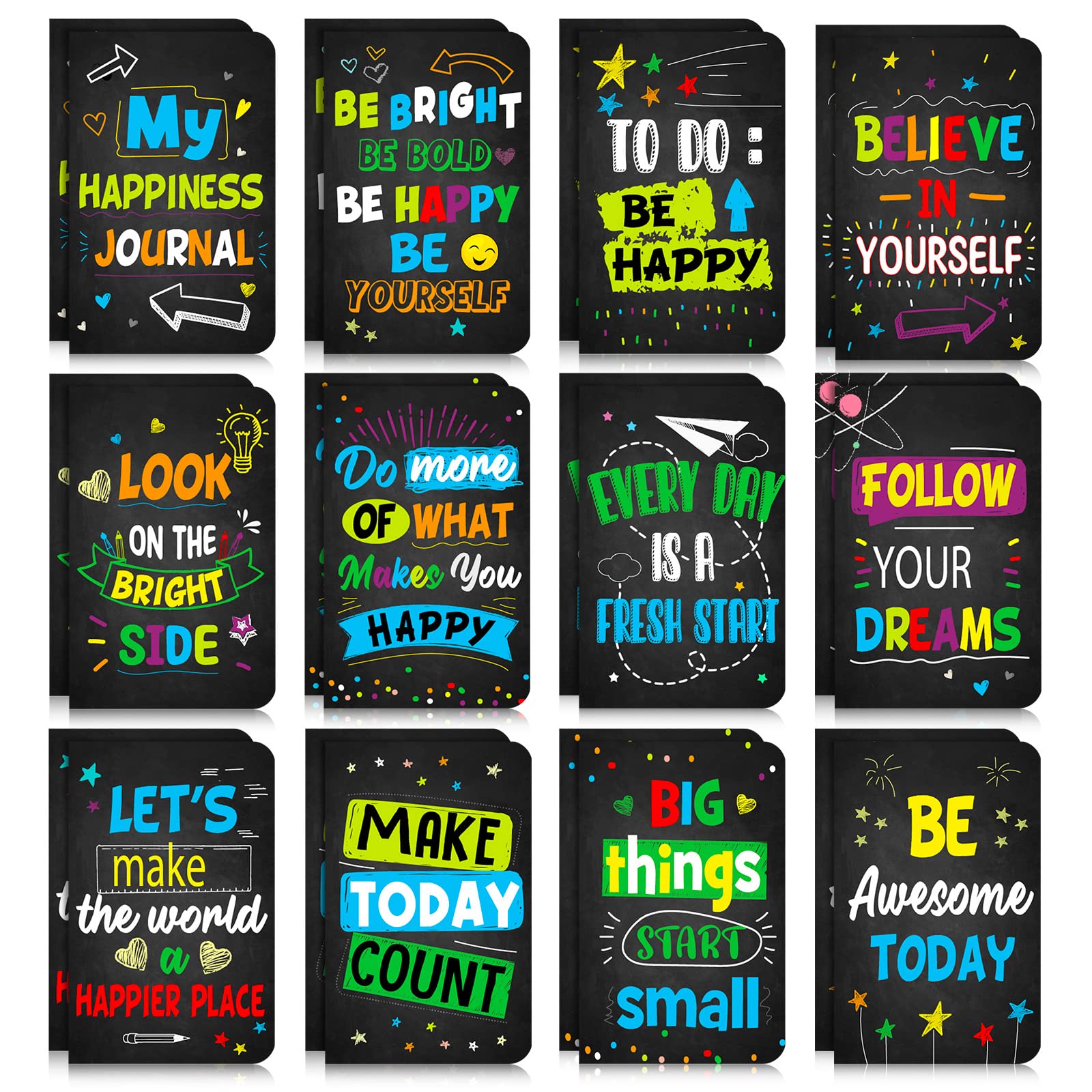 24-Pack Mini Colorful Notebooks - Motivational Journals & Inspirational Notepads for Kids, Teachers, Office - Small Pocket Notebook Bulk Set for School, Travel, Gifts & Prizes (Black) | Perfect for Journaling, Note-Taking & Daily Inspiration
