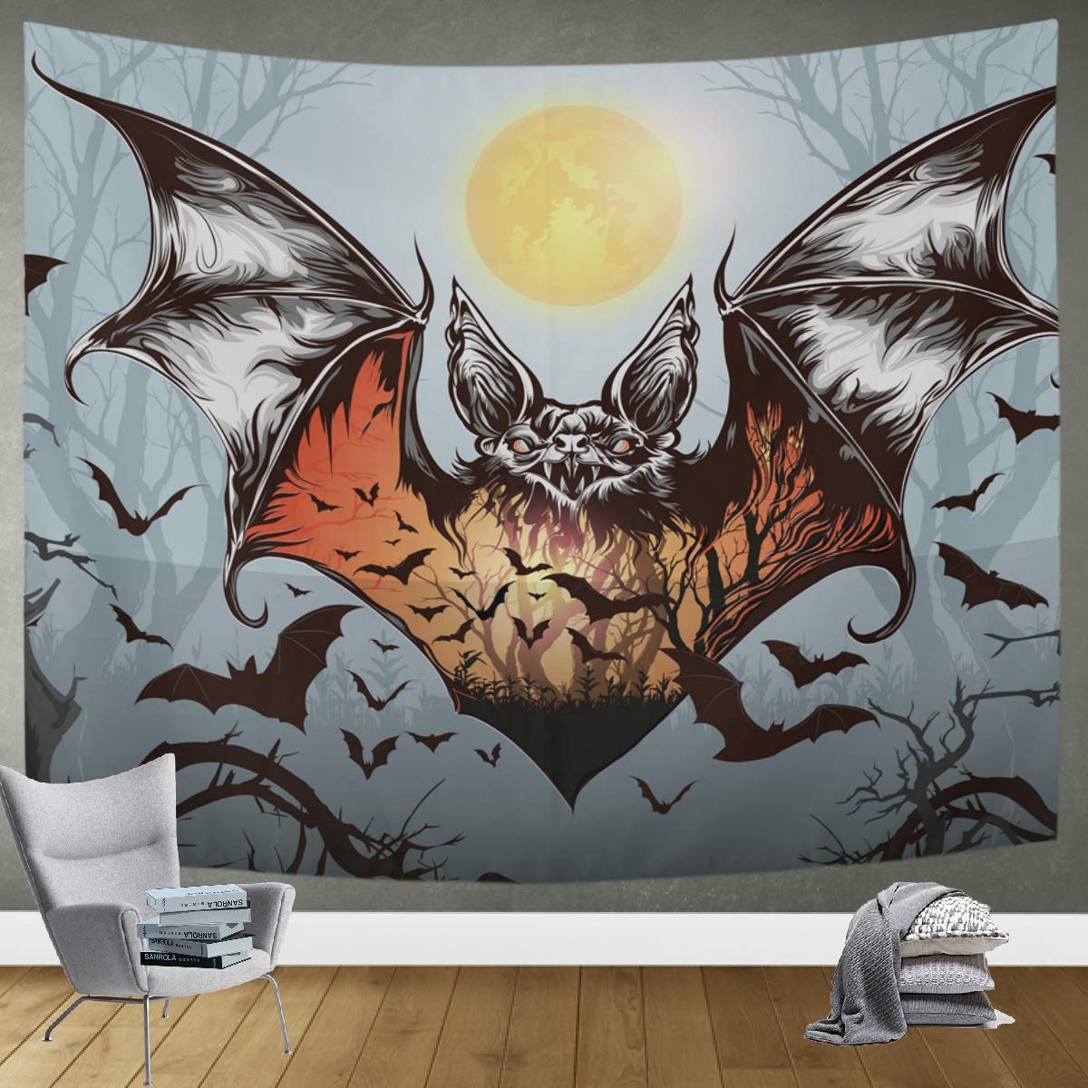 DOMIKING Halloween Flying Bats Tapestry - 60x51in Gothic Wall Hanging for Bedroom & Living Room Decor | Spooky Home Aesthetic & Party Backdrop