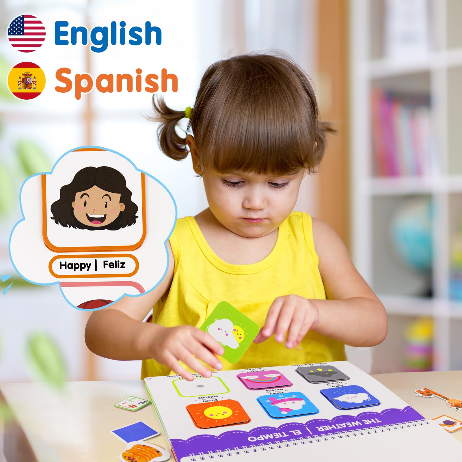 Ayyomo Bilingual Spanish & English Busy Book for Toddlers - Interactive Preschool Learning Activities for 3-5 Year Olds | Easter Basket Stuffers, Birthday Gifts | Perfect for Early Education & Travel Entertainment