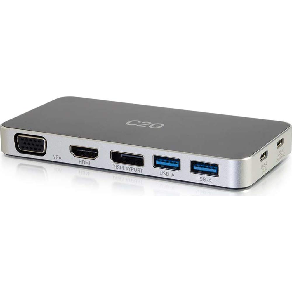 C2G USB C Docking Station with HDMI, DisplayPort & VGA - Compatible with Thunderbolt 3 & USB-C Laptops - Black (Cables to Go 28844) - Perfect for Home Office, Remote Work & Multi-Monitor Setup