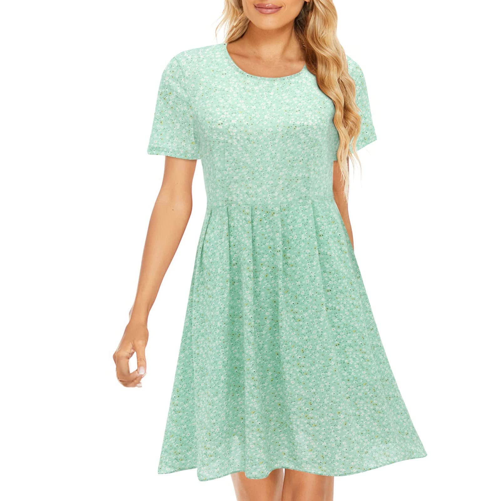 Floral Short Sleeve Tie Waist A-Line Mini Dress - Women's Summer & Fall Casual Dress | Perfect for Beach Vacations, Date Nights & Brunch Outings