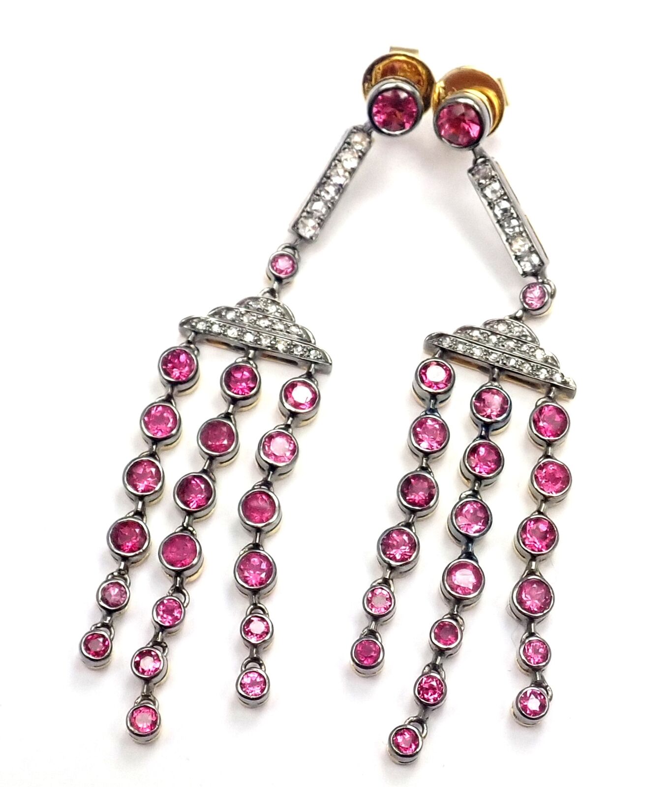 Authentic Laura Munder 18k Yellow Gold Diamond & Pink Sapphire Earrings for Women | Luxury Gift for Anniversary, Wedding & Special Occasions
