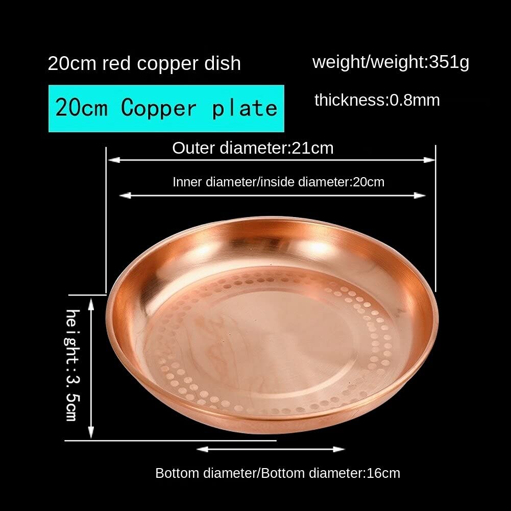 Pure Copper Round Serving Tray - 24cm Dish for Steamed Chicken, Fish, Seafood, Snacks | Elegant Wedding & Household Kitchenware | Rustic Dining & Party Platter
