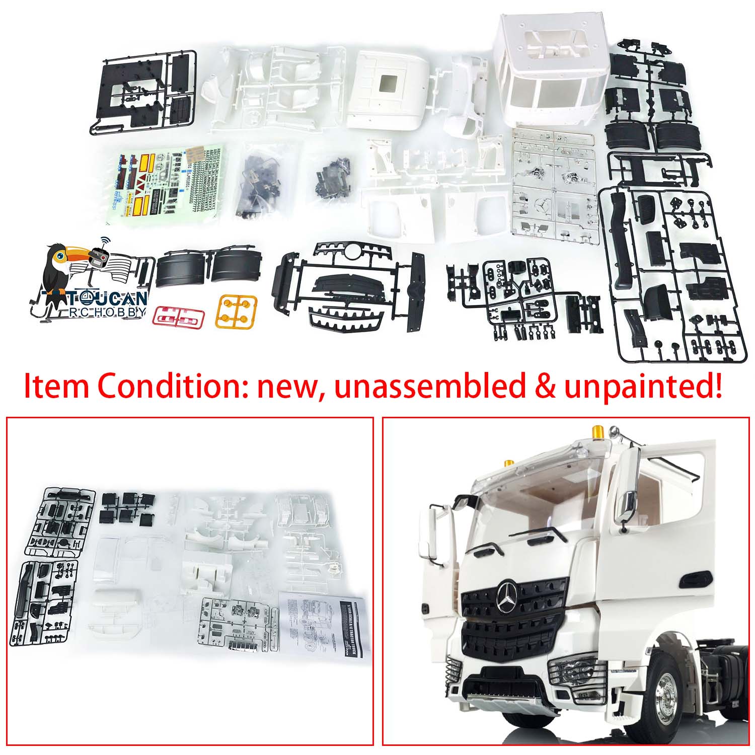 1/14 Scale RC Tractor Truck DIY Model Kit - Toucan Hobby Plastic Cabin Set with Openable Doors for Remote Control Toy Car Accessories | Perfect for RC Enthusiasts & Hobbyists