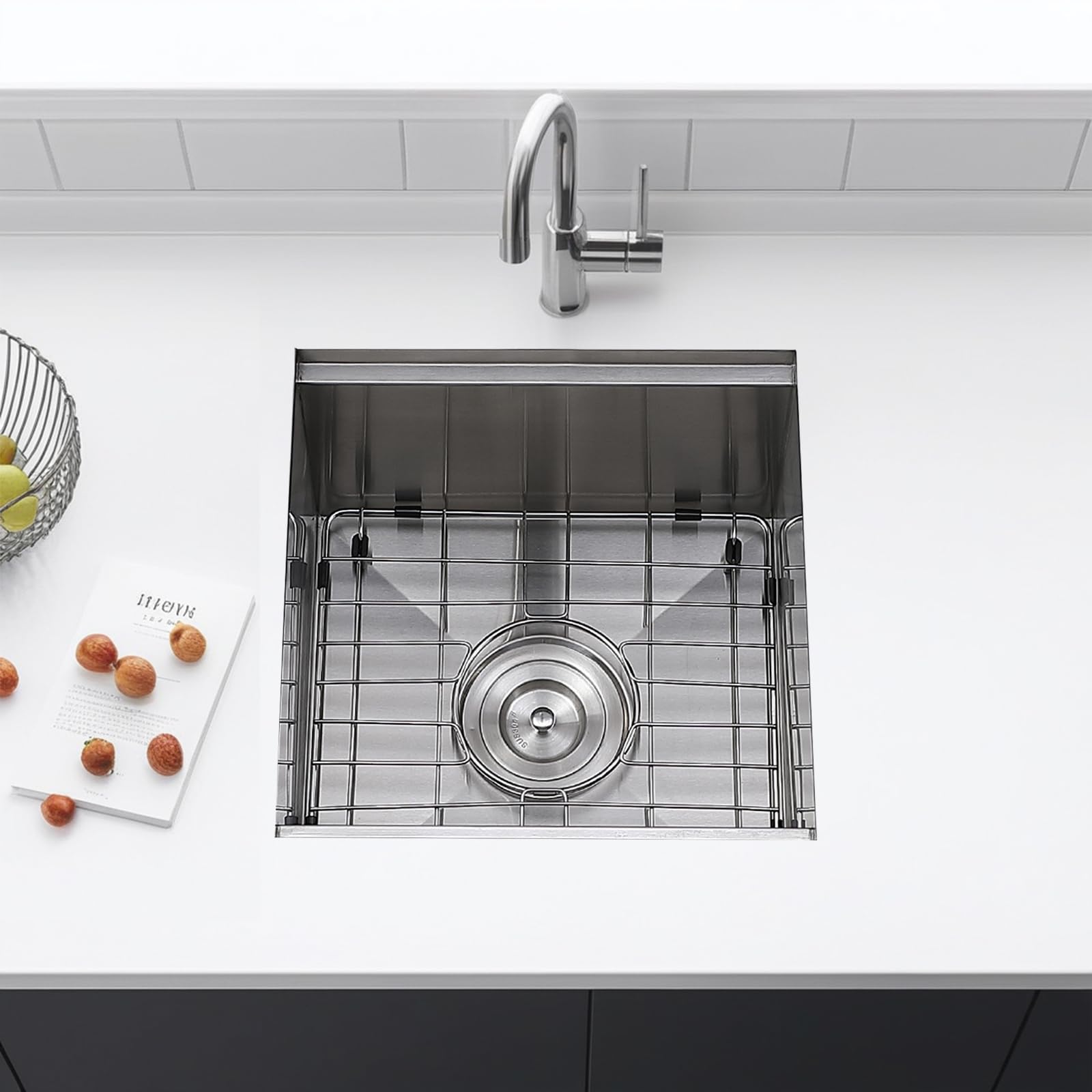15x15 Inch Stainless Steel Undermount Bar Sink | 16 Gauge Commercial Grade Prep Sink with Accessories | Perfect for RV Kitchen, Wet Bar & Small Space Workstations | Durable & Stylish Single Bowl Design for Food Prep & Beverage Service