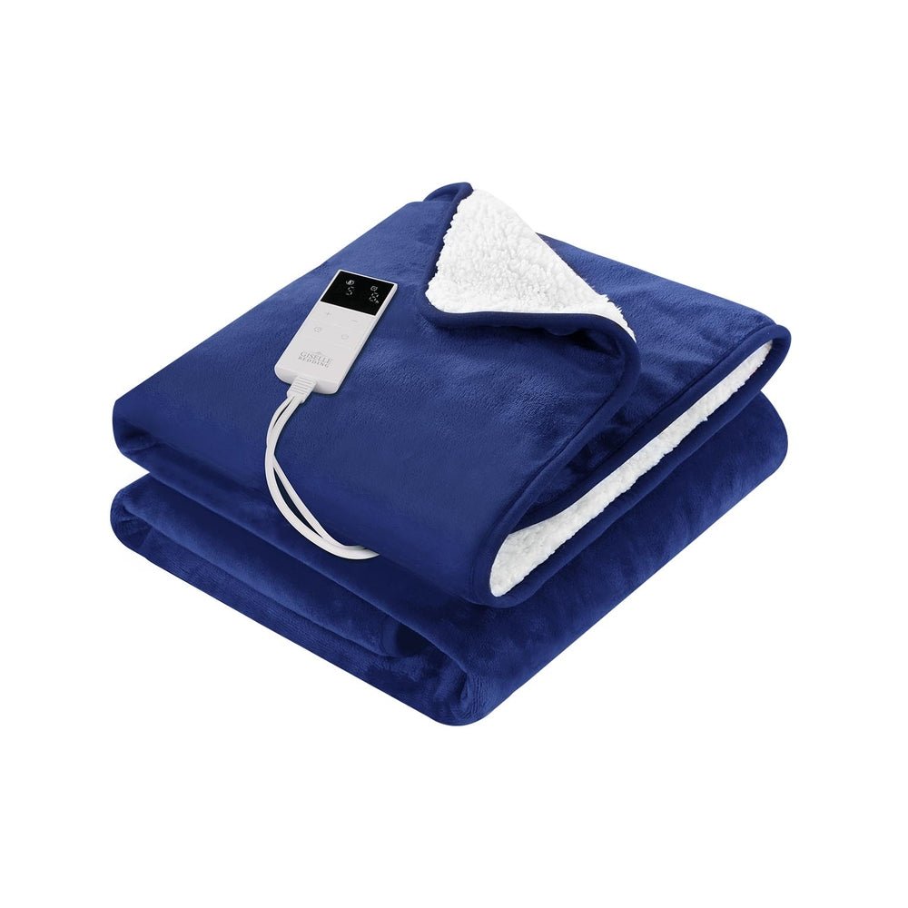 Electric Heated Blanket - Washable Flannel Throw Rug for Winter, Navy Blue - Cozy Warmth for Bed, Sofa & Office Use