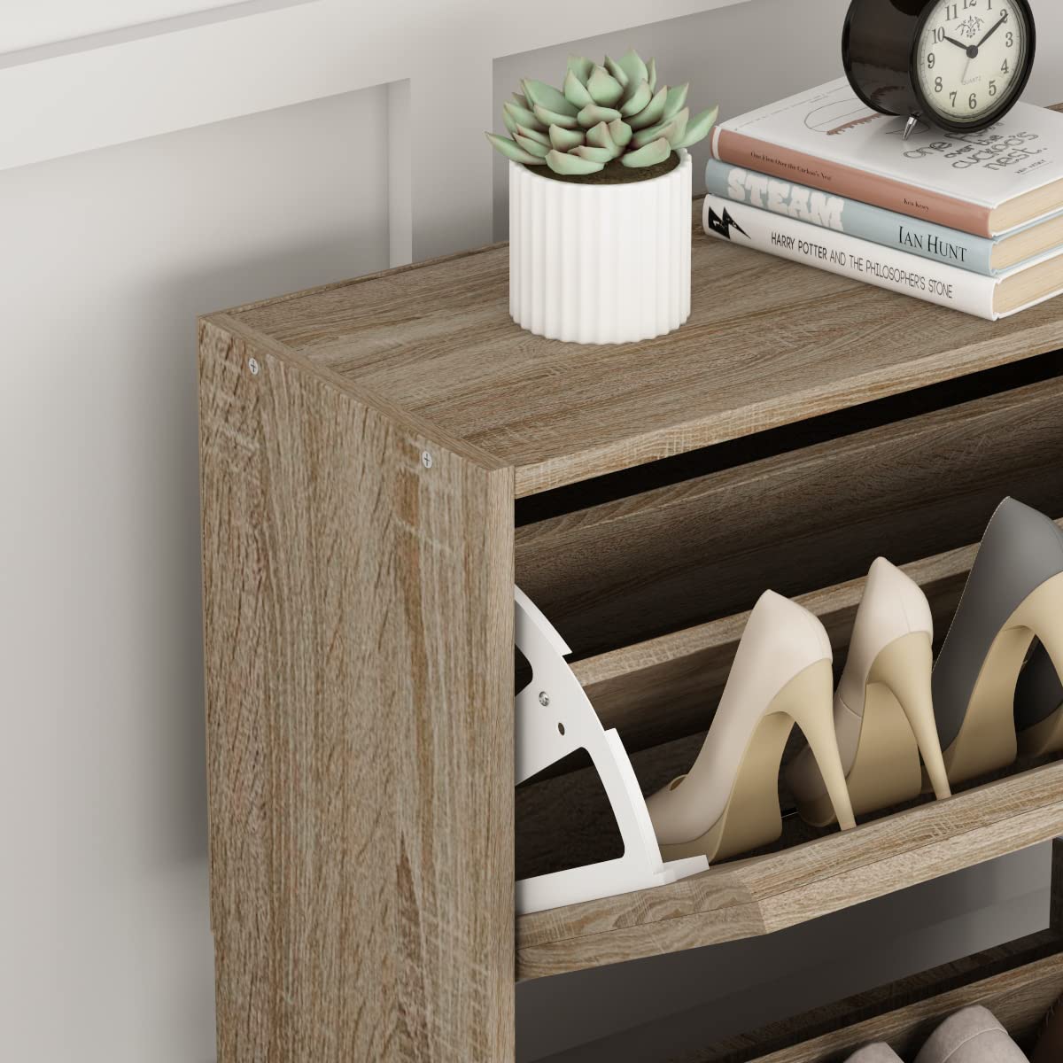 AIEGLE 3-Tier Shoe Cabinet - Wooden Entryway Shoe Organizer with Adjustable Shelves for Home & Office