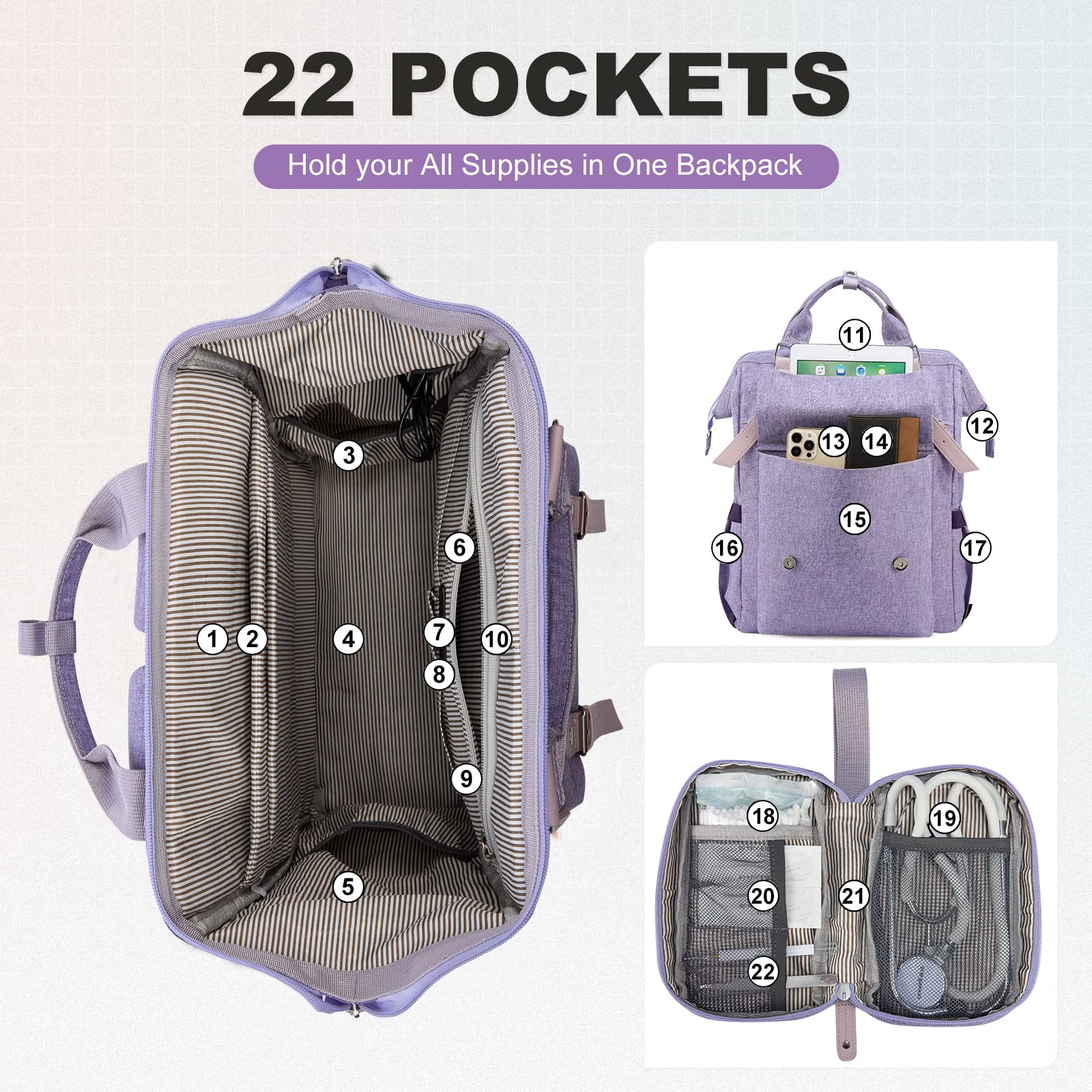 LOVEVOOK Women's Cute Purple Laptop Backpack - 15.6 Inch College School Bookbag for Teen Girls, Teacher Nurse Work Bag, Business Travel Daypack, Perfect for Work, School, and Travel