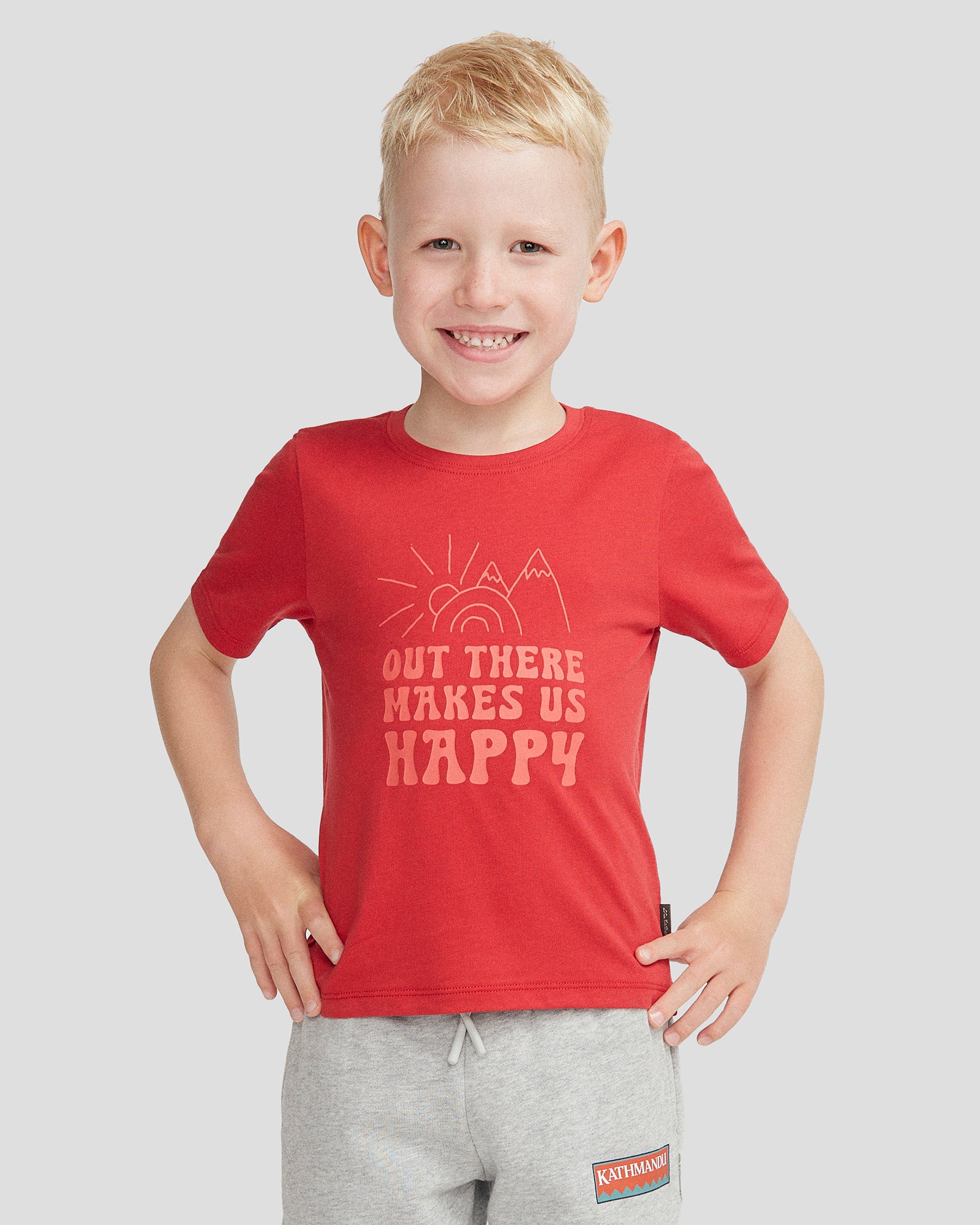 Kids' Happy Organic Cotton T-Shirt - Classic Red | Soft & Comfortable Eco-Friendly Tee for Boys & Girls | Perfect for Playtime, School & Family Outings