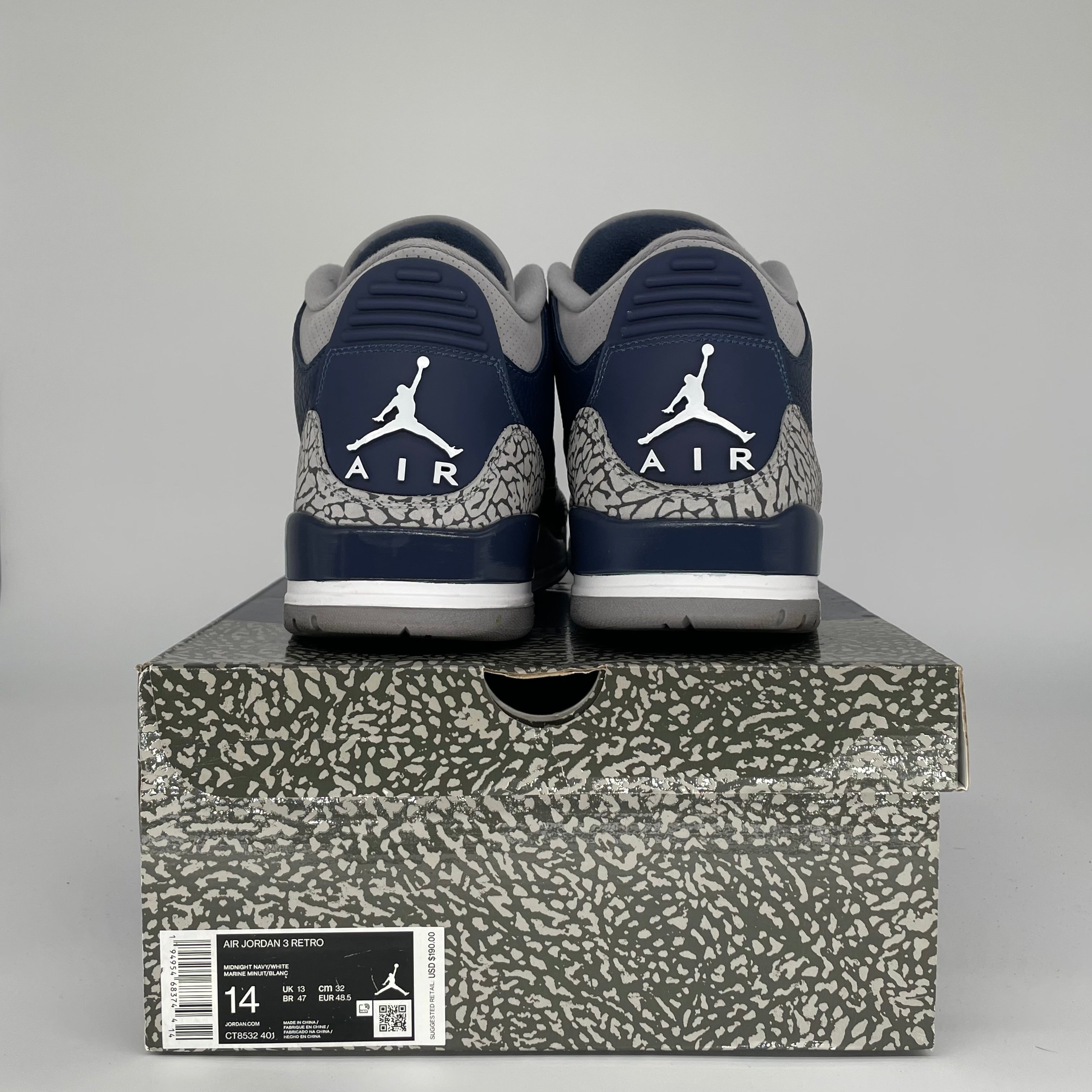 AIR JORDAN 3 GEORGETOWN Retro Sneakers - Men's Size 14 (CT8532-401) - Classic Basketball Shoes for Streetwear & Casual Outfits