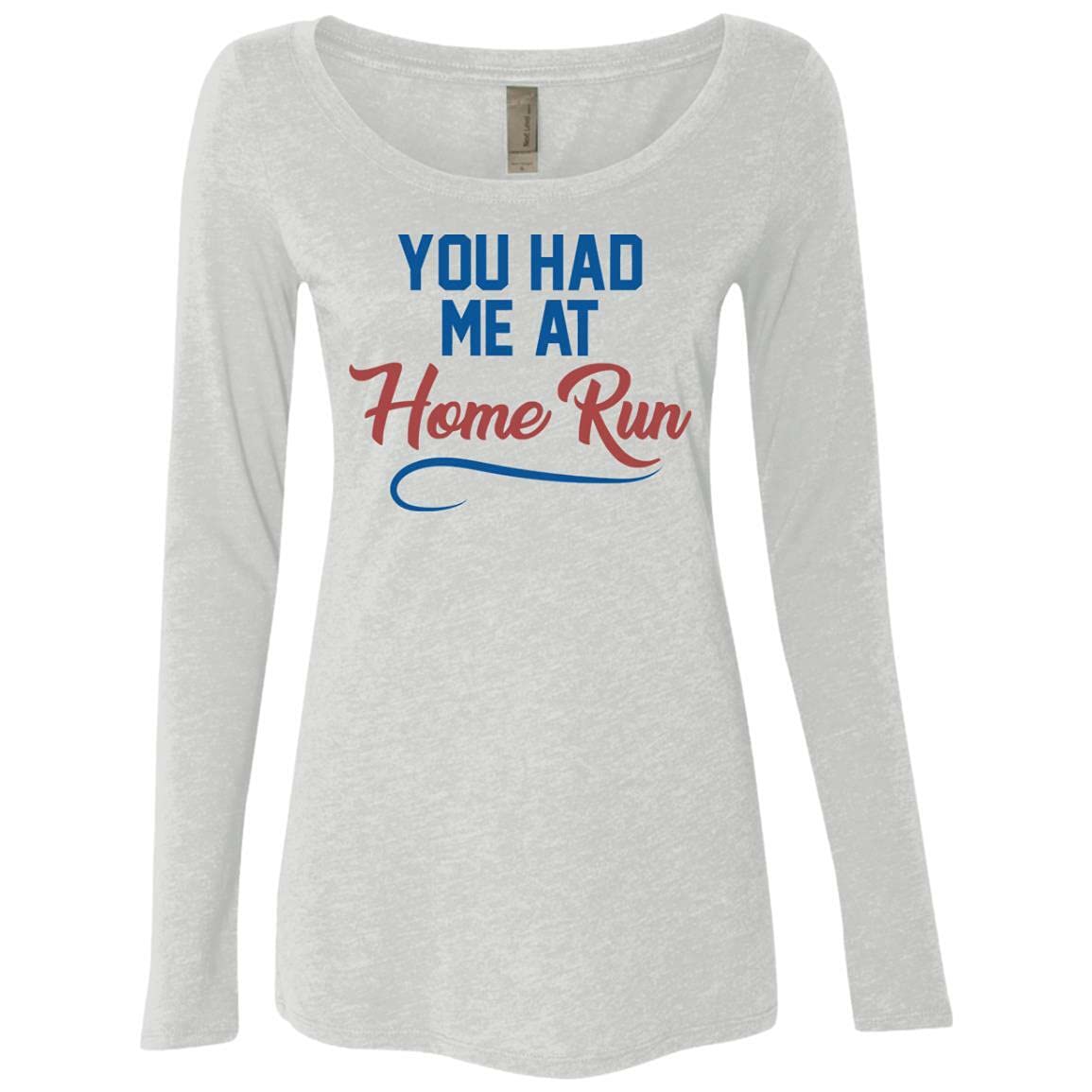 Home Run Ladies' Tri-Blend Long Sleeve Scoop Neck T-Shirt - Soft Baseball Tee for Women - Perfect for Game Day, Casual Wear & Sports Outfits