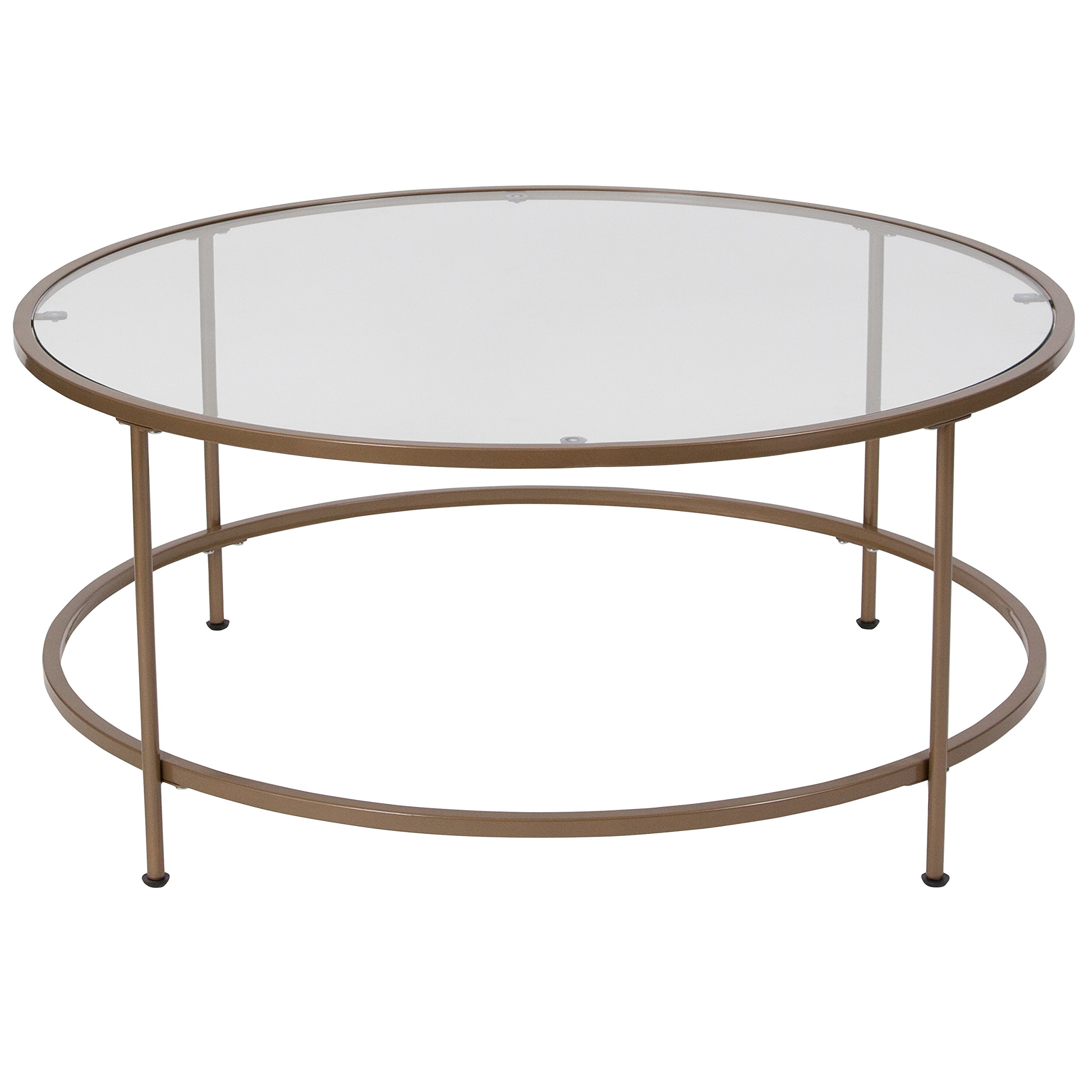 Flash Furniture Astoria Collection Round Coffee Table - Modern Clear Glass Top with Brushed Gold Frame - Perfect for Living Room, Office & Lounge Decor