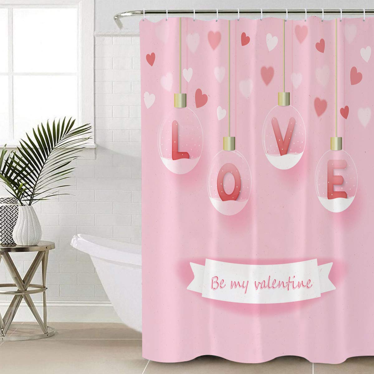 Valentine's Day Shower Curtain - 36x72 Inch Waterproof Polyester Bathroom Decor with 12 Hooks, Romantic 'Be My Valentine' Design - Perfect for Couples' Bathroom, Anniversary Gift & Romantic Home Decor
