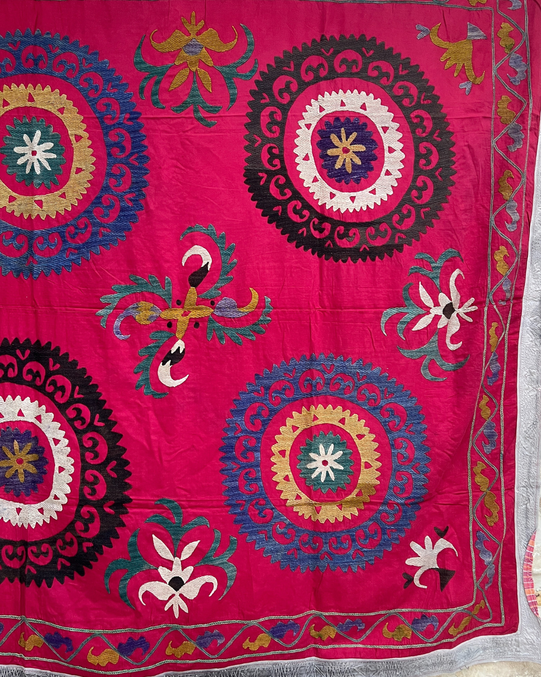 Extra Large Suzani 016 - Handmade Cotton Embroidered Bohemian Throw Blanket for Bed, Sofa & Home Decor | Perfect for Boho Chic Living Room, Bedroom & Cozy Winter Nights