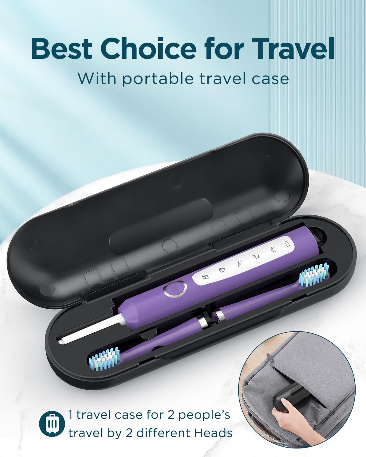 Rtauys M5 Sonic Electric Toothbrush for Adults & Kids - Rechargeable Toothbrush with 8 Brush Heads & Travel Case, 120-Day Battery Life, Purple - Perfect for Travel, Home & Daily Oral Care