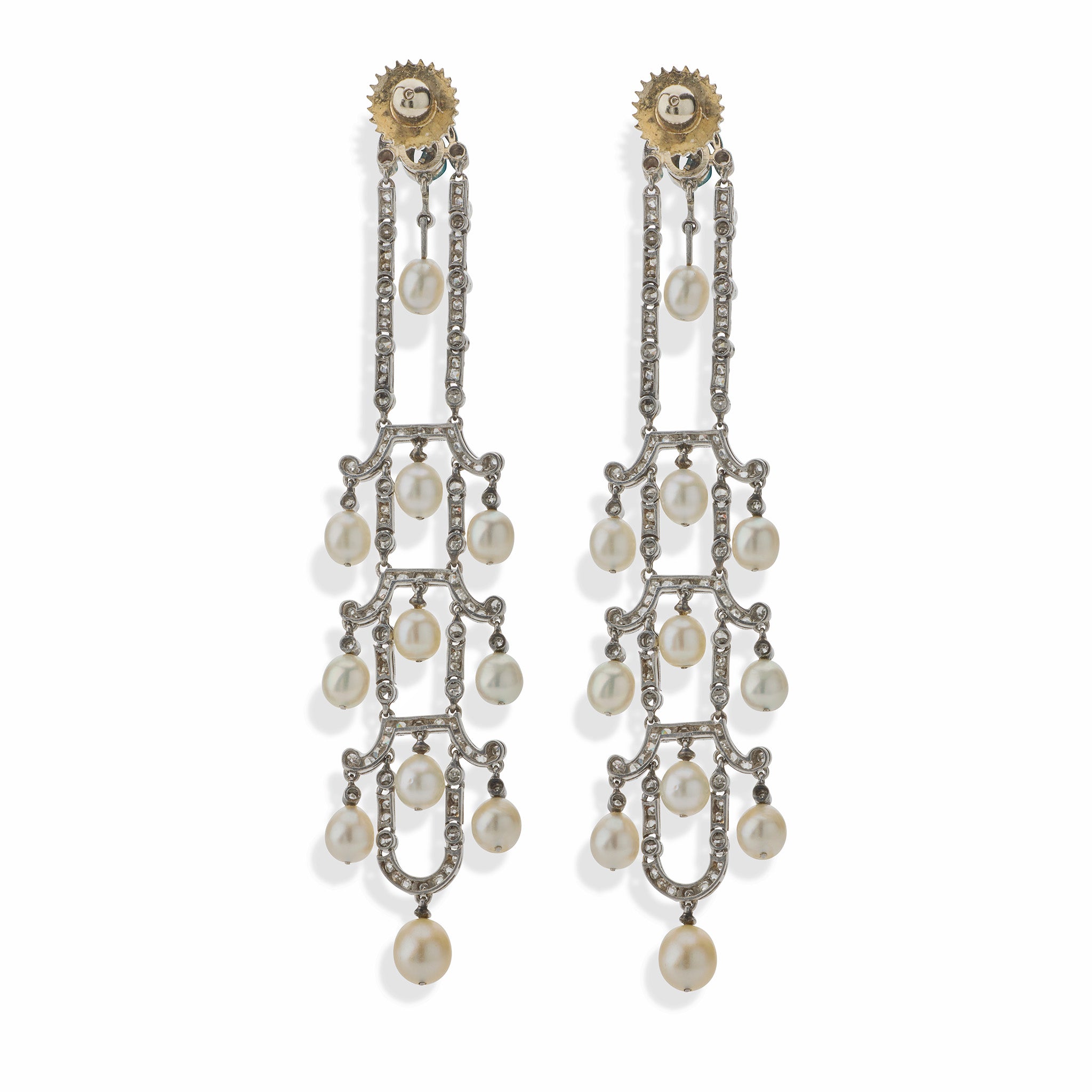 Vintage Art Deco Seed Pearl & Diamond Chandelier Earrings – Elegant Dangle Drop Earrings for Weddings, Parties & Formal Events