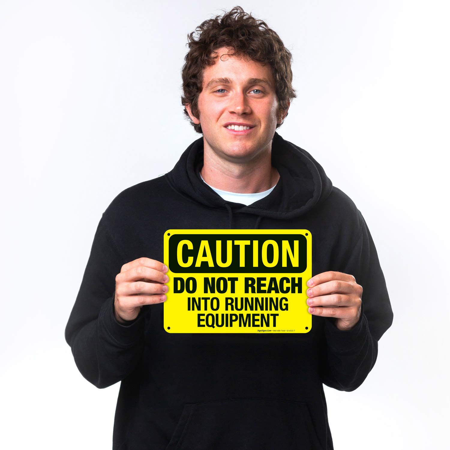 OSHA Caution Sign - Do Not Reach Into Running Equipment - 10x7 Inches, Rust-Free .040 Aluminum, Fade Resistant for Indoor & Outdoor Use - Made in USA - Ideal for Factories, Warehouses & Industrial Safety