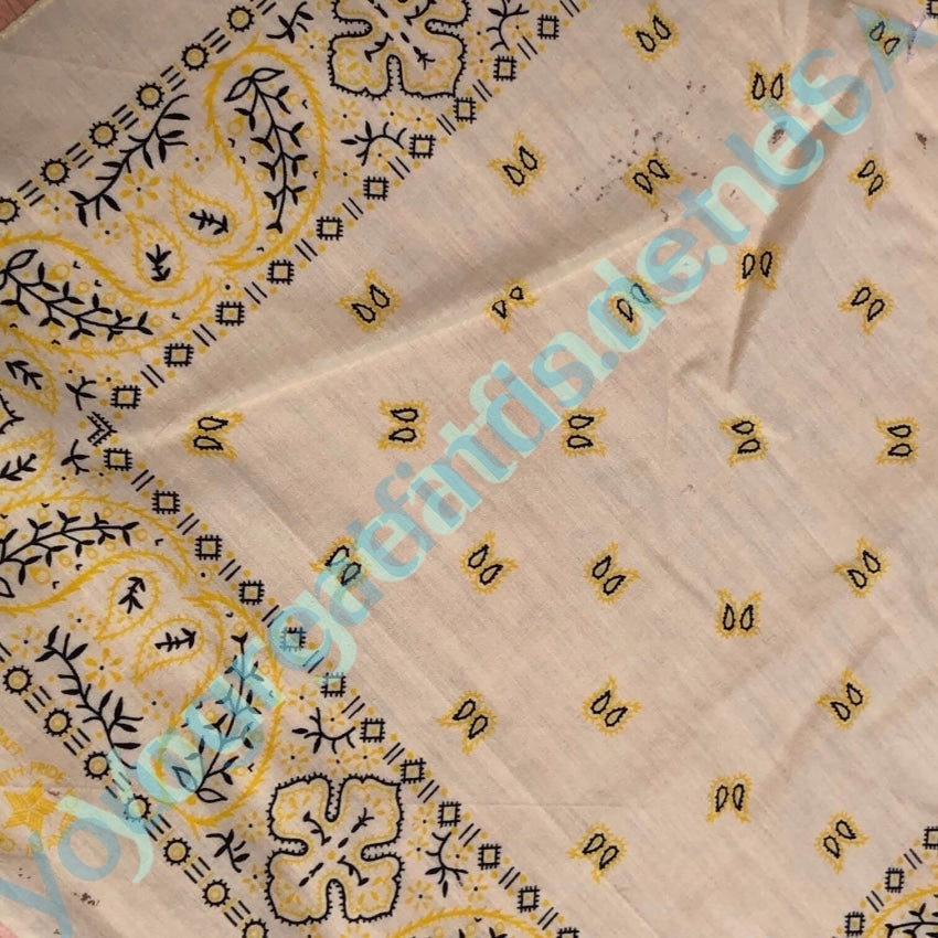 Vintage 1980s Yellow Mustard Black Bandana - Retro Fashion Scarf for Women & Men, Perfect for 80s Theme Parties, Concerts and Hipster Outfits