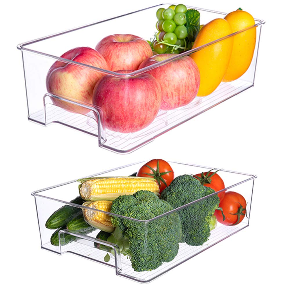 SANNO Clear Plastic Refrigerator Organizer Bins - 2-Pack Food Storage Containers for Vegetables, Fruits & Pantry Items | Fridge, Freezer & Kitchen Cabinet Organization | Perfect for Meal Prep & Space Saving
