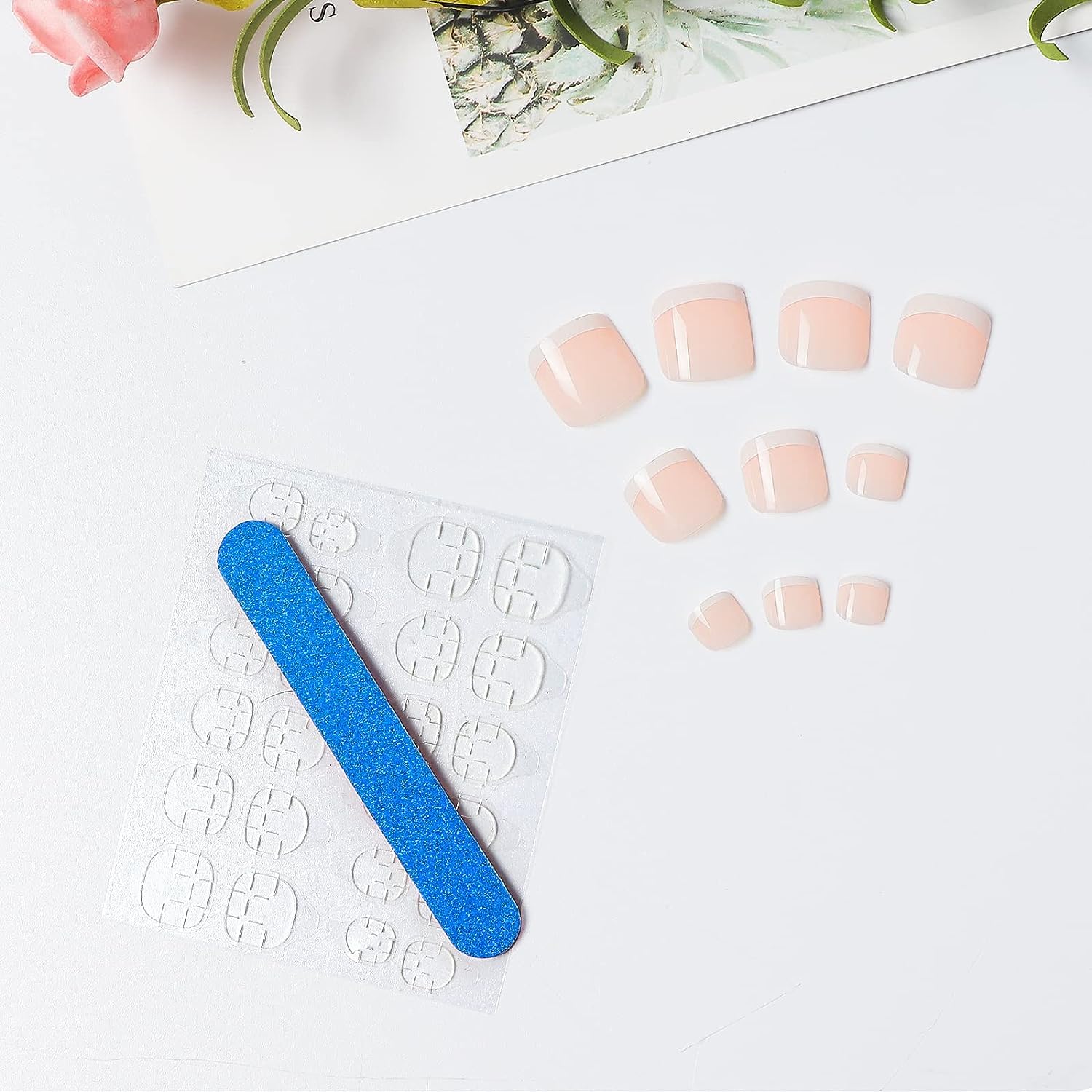 LIARTY 280pcs Short Acrylic False Toe Nails - Natural French Tip Artificial Nails, Full Cover Fake Toe Nails with 12 Sizes - Perfect for Pedicures, Nail Art & Salon Use