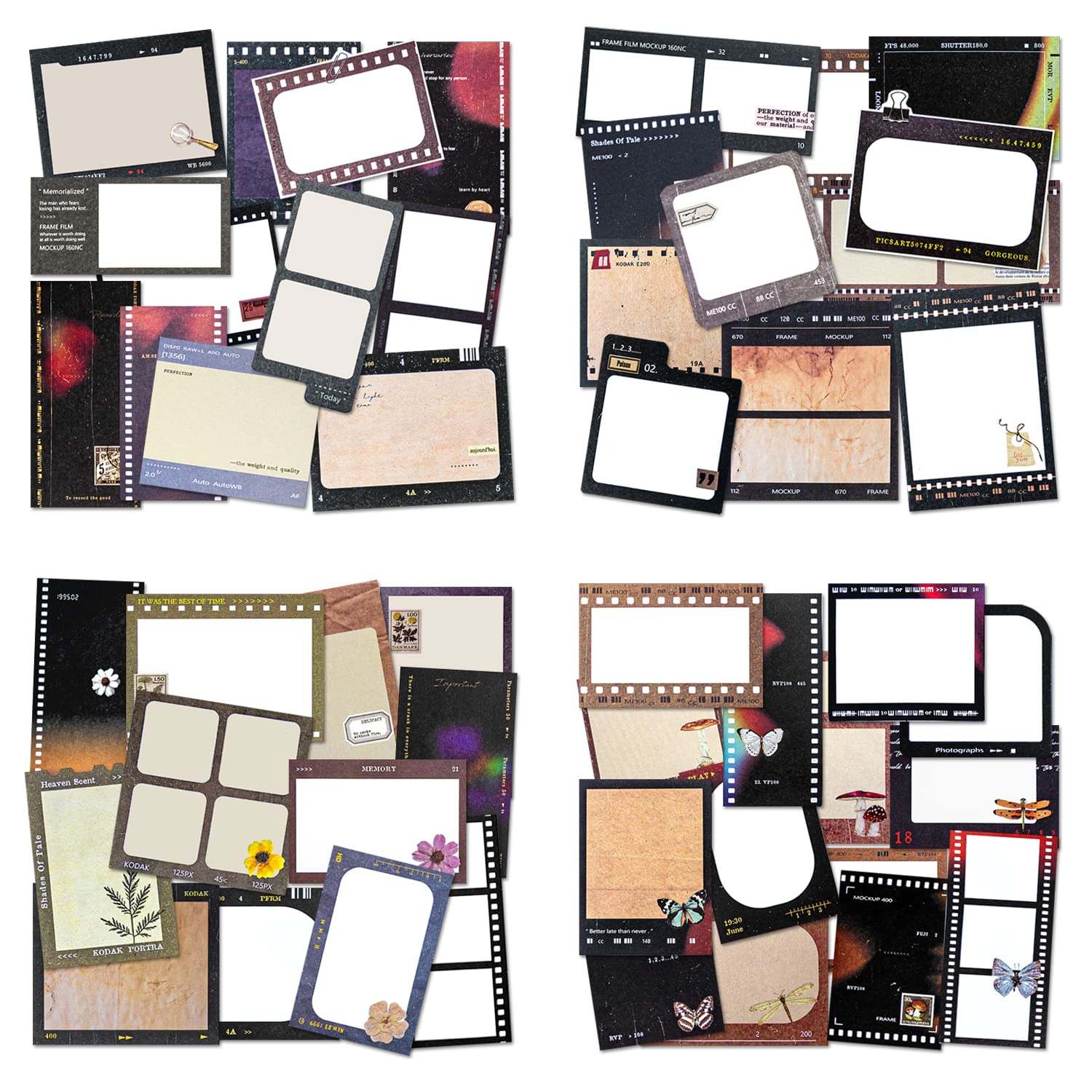 4 Packs Vintage Filmstrip Scrapbook Paper - Decorative Kraft Paper with Retro Film Pattern, Writable Note Tags for Card Making, Art & Craft, Collage, Gift Wrapping, DIY Decor (Classic Style) - Perfect for Scrapbooking, Journaling, and Handmade Greeting Cards