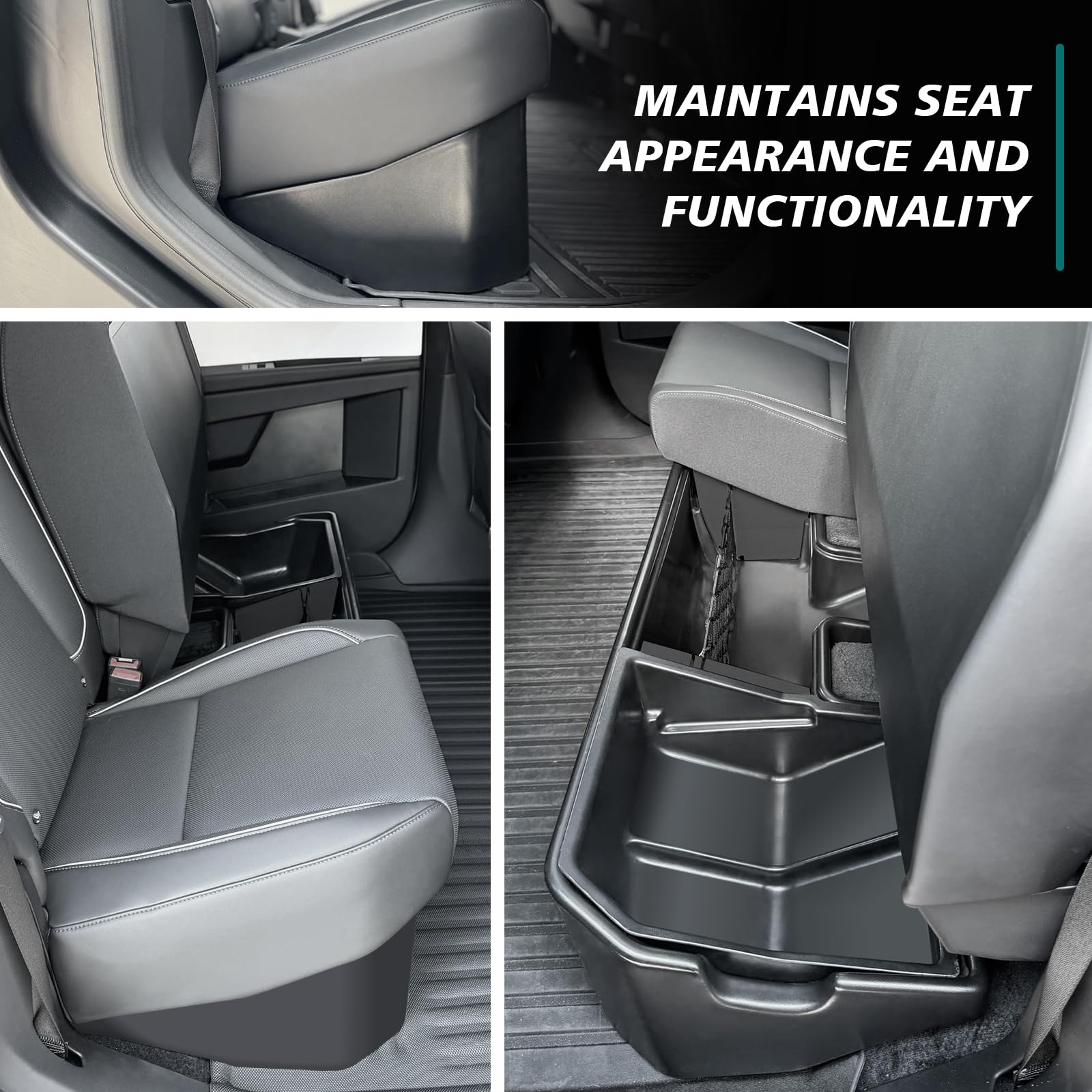 BestEvMod Tesla Cybertruck 2024+ Rear Underseat Storage Organizer - Removable Hidden Storage Box & Tray for Second Row | Perfect for Road Trips, Camping & Vehicle Organization