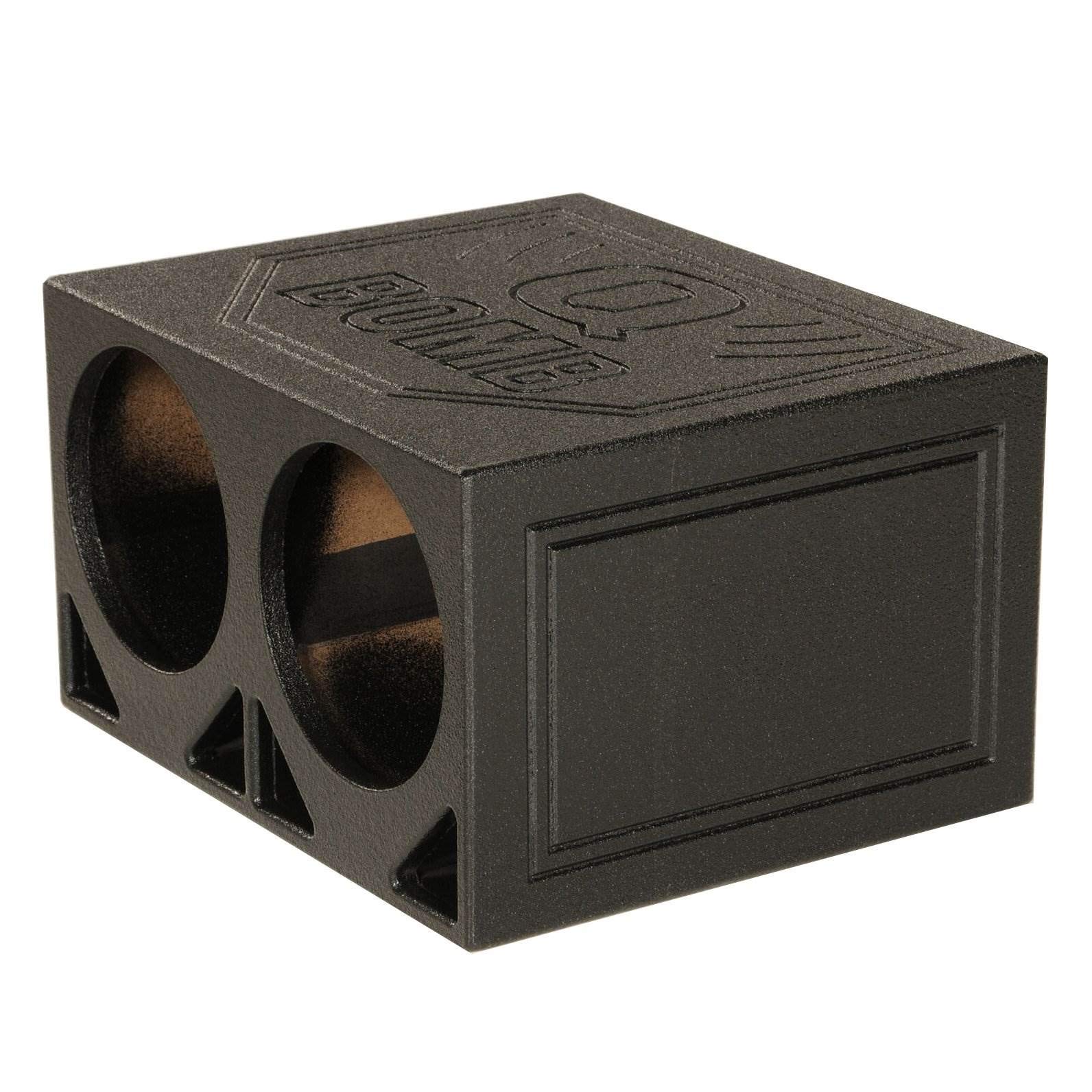 Q Power Dual 10 Inch Triangle Ported Subwoofer Box with Bedliner Spray (2 Pack) - Premium Car Audio Enclosure for Trucks, SUVs & Custom Vehicles