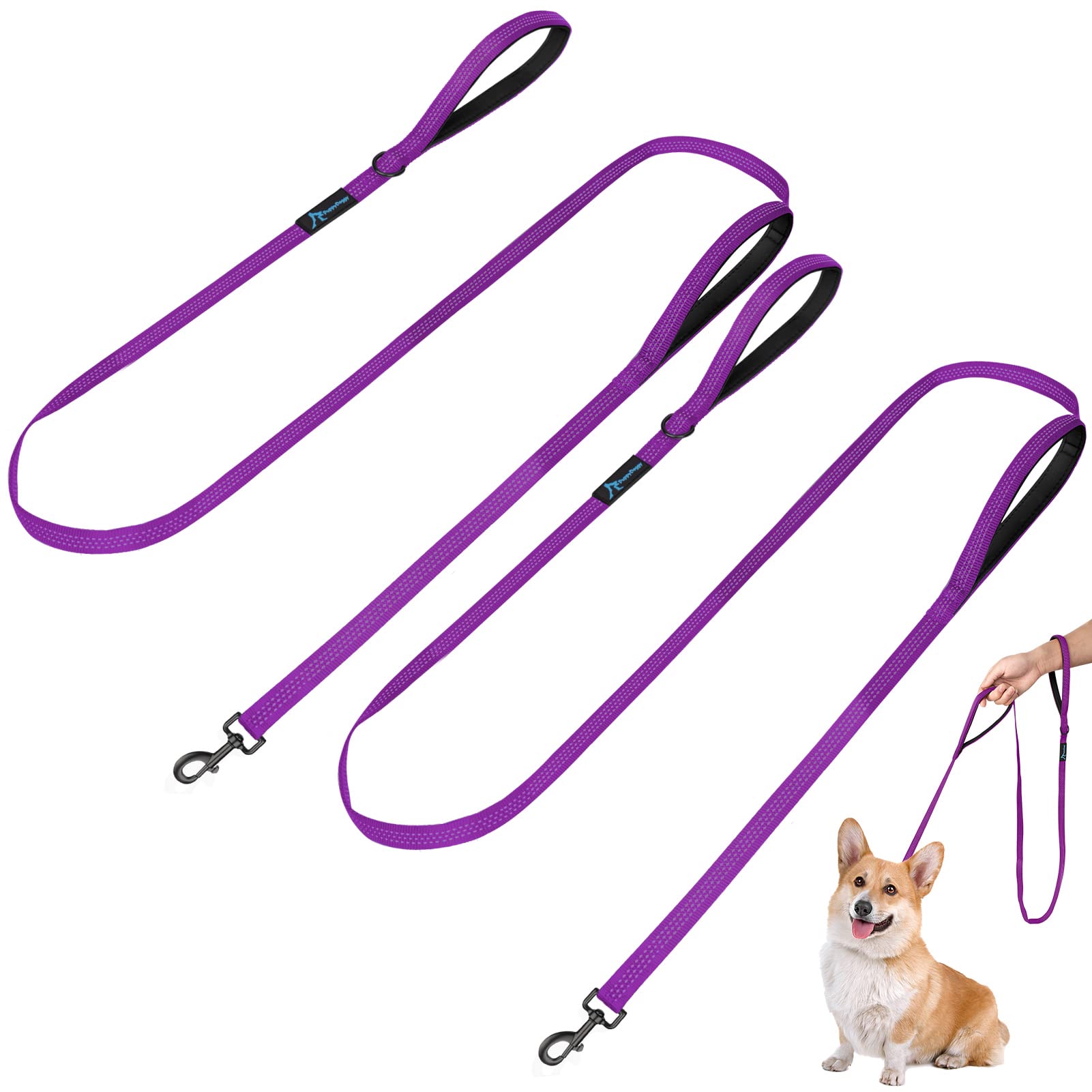 Premium 6ft Reflective Dog Leash for Small & Medium Dogs - 2 Pack Purple Padded Handle Pet Leash with 3M Reflective Stitching for Running, Walking & Training - Perfect for Nighttime Safety & Outdoor Adventures