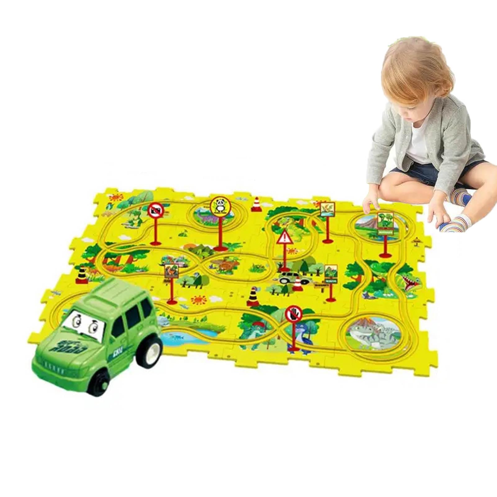 Dinosaur Puzzle Racer Car Track Set for Kids - 25PCS Interactive Raceway Toy with Puzzle Tracks for Fun Indoor & Outdoor Play - Perfect for Birthday Gifts & STEM Learning Activities