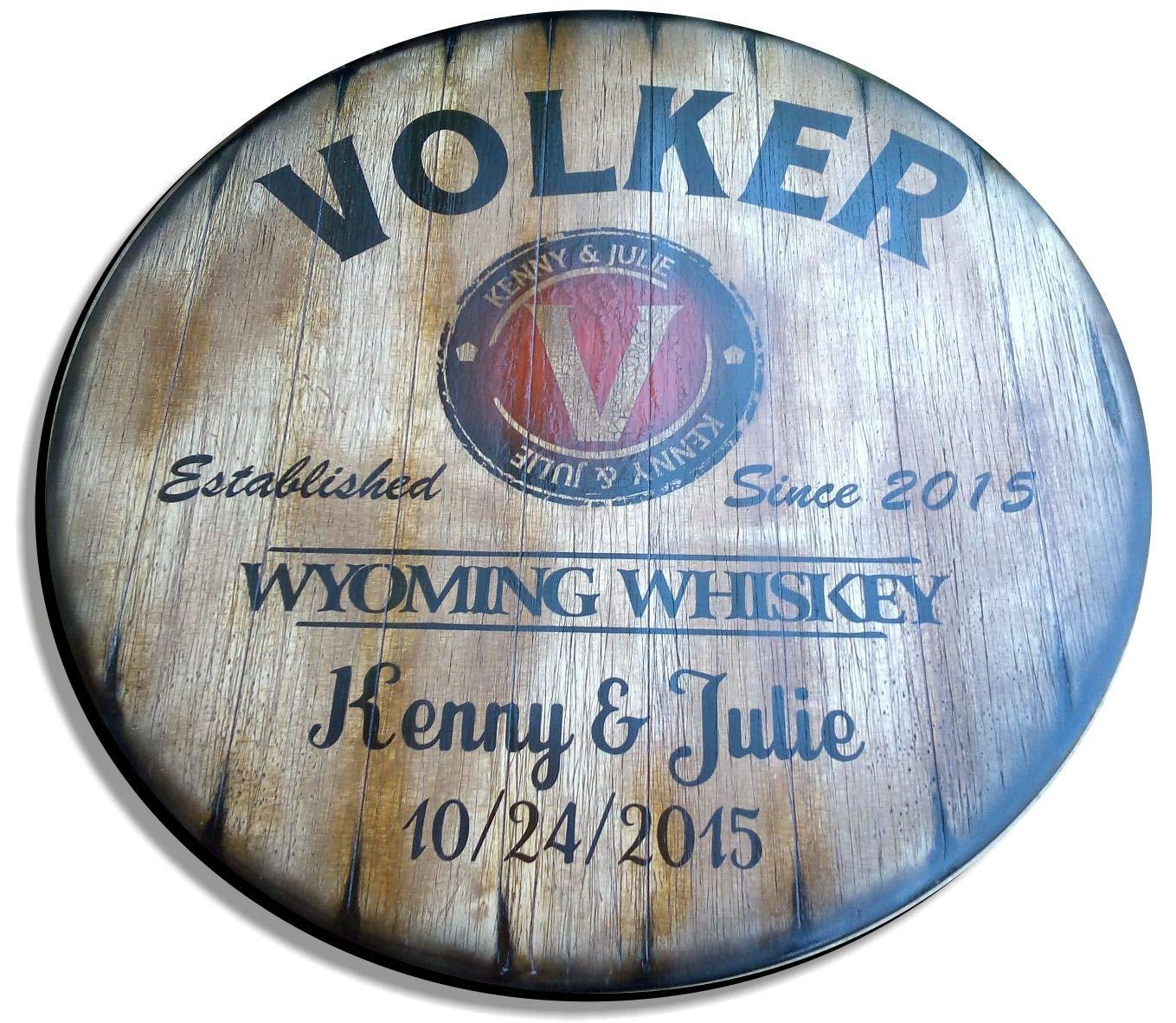 Personalized Wooden Table Top from Whiskey & Wine Barrel Lids - Custom Rustic Home Bar Furniture for Men (16/20/24/30/36/40/42/46 Inch) - Perfect for Man Caves, Living Rooms & Unique Gift Ideas