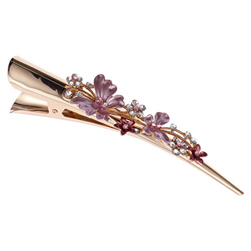 Lurrose Large Retro Metal Duckbill Hair Clips - Elegant Crystal Alligator Hair Clips with Teeth, Stylish Flower Hair Barrettes & Hair Slides for Women & Girls (Pink) | Perfect for Weddings, Parties & Everyday Hairstyling