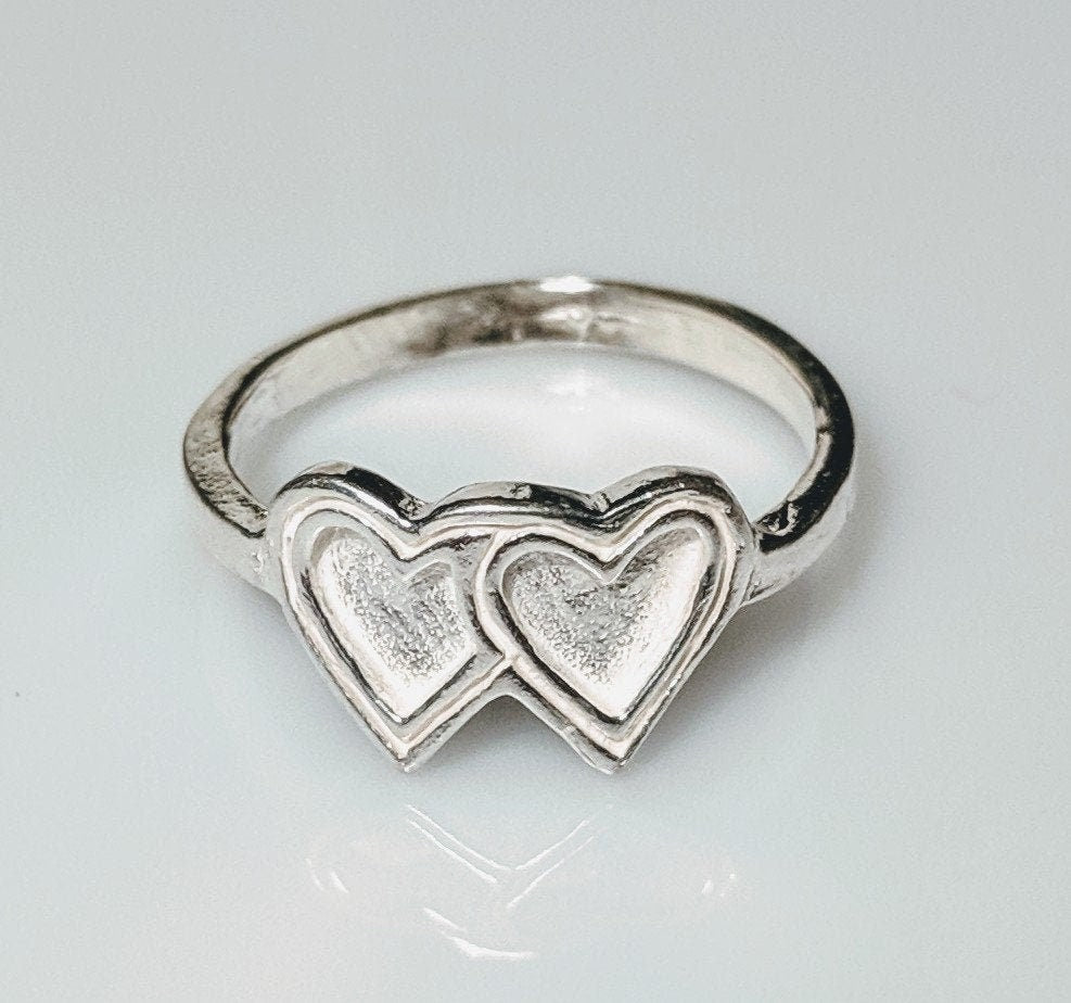 Sterling Silver Inlay Double Heart Blank Ring Setting - Rough Cast DIY Jewelry Making - Size 4-7 (563-139) - Perfect for Silversmiths, Engraving Projects & Handmade Jewelry Creation - Ideal for Wedding Bands, Promise Rings & Custom Jewelry Designs