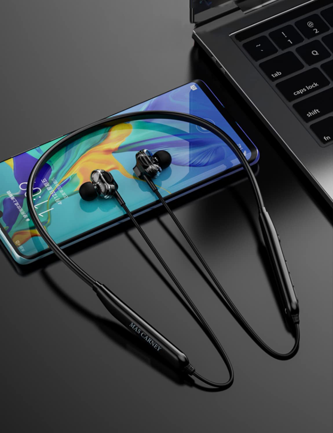 MAS CARNEY [2 Pack] Wireless Bluetooth in-Ear Earphones BI2, Neckband Magnetic Headphones with Mic & Dual Drivers for Phone Calls, Music, Running, Gym - Black | Perfect for Workouts, Commuting & Travel
