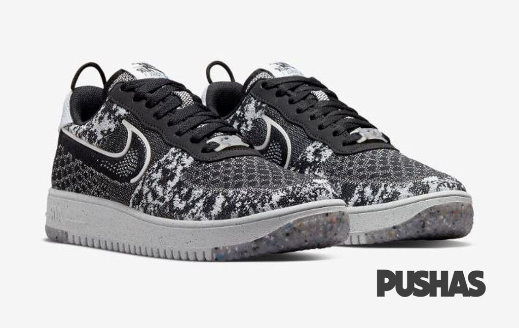 Nike Air Force 1 Low Crater Flyknit 'Black White Melange' Sneakers (2022) - Men's Lightweight Running Shoes for Casual Wear & Street Style