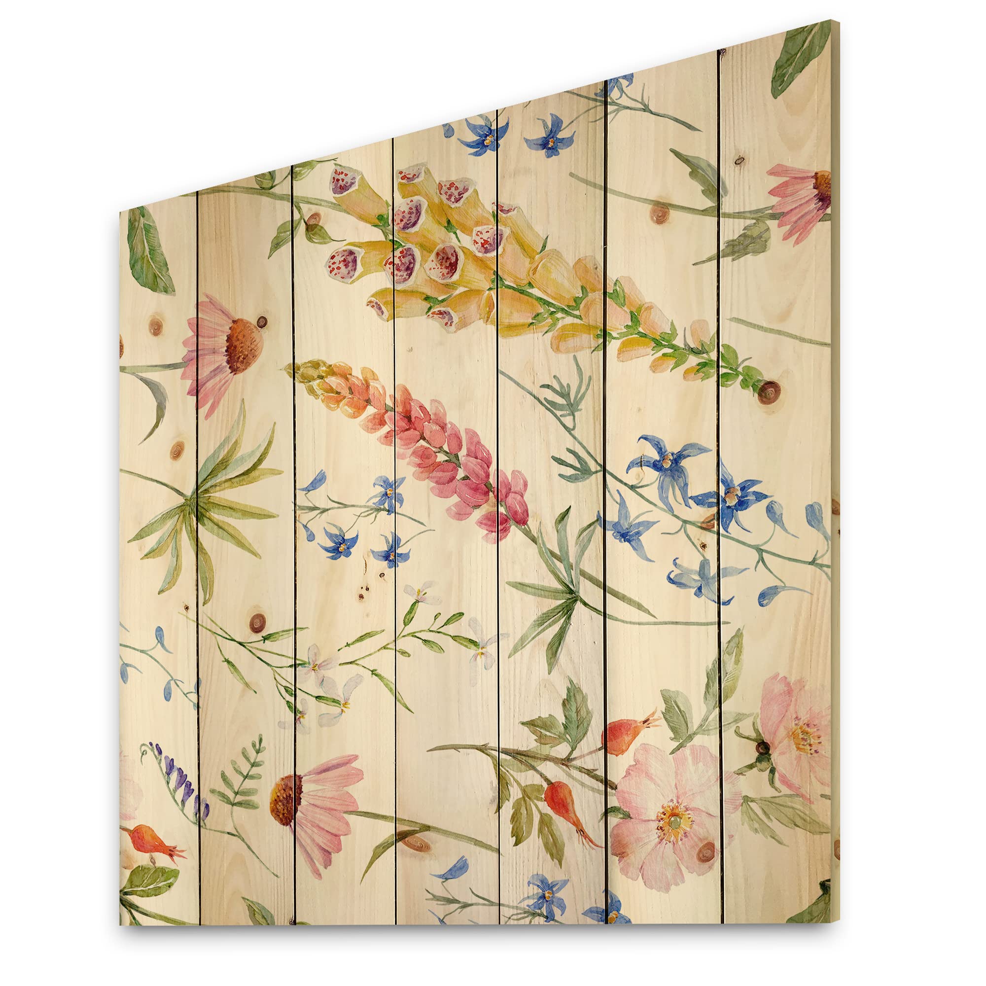DesignQ Vibrant Summer Wildflowers Traditional Wood Wall Decor - Pink Floral Wood Art Panel, Large Pine Wood Wall Hanging for Living Room, Bedroom & Office Decor
