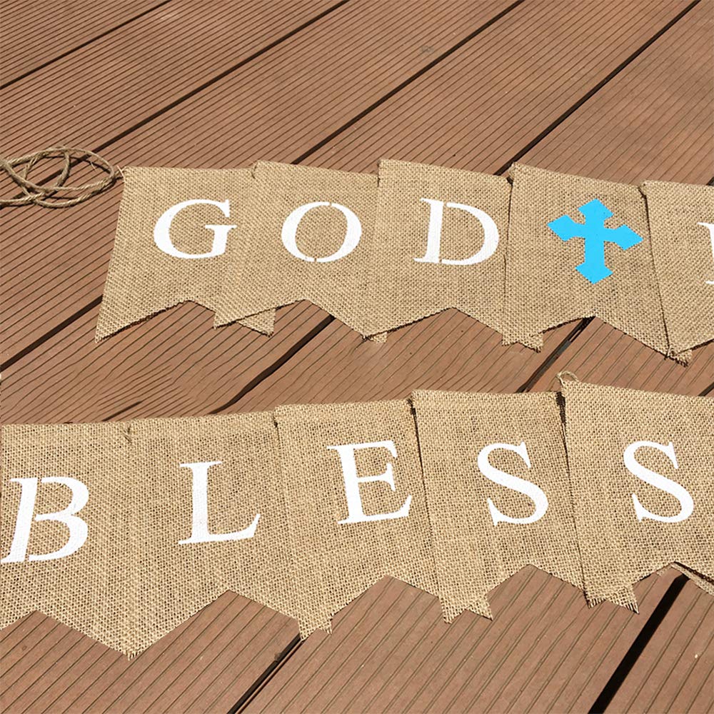 CHRORINE God Bless Banner - Blue Baptism & First Communion Decorations for Boys, Confirmation Party Supplies | Perfect for Church Events, Baptism Celebrations & Religious Gatherings