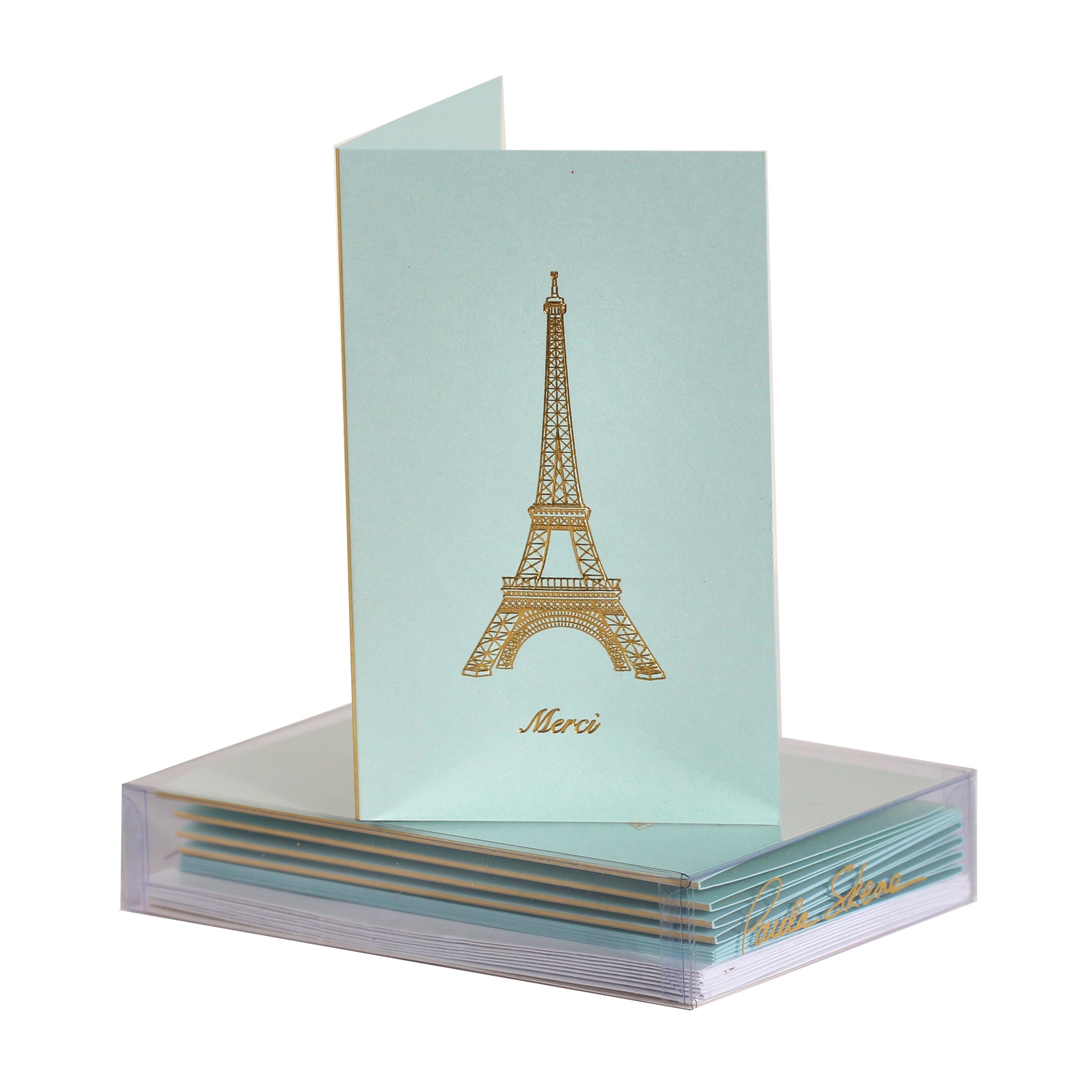 Eiffel Tower 'Merci' Mini Note Cards Set of 8 - Parisian Thank You Stationery for Gifts, Wedding Favors & Special Occasions