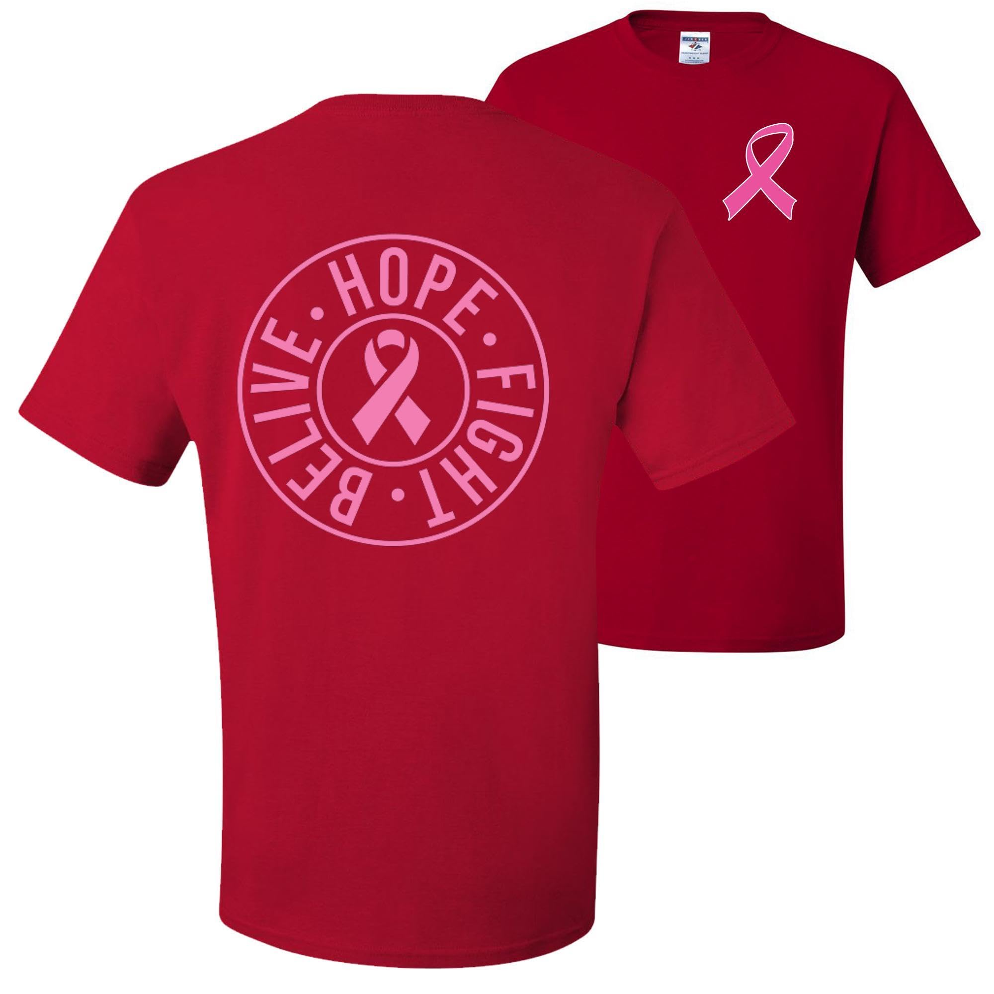 Wild Custom Apparel Believe Hope Fight Breast Cancer Awareness Graphic Front & Back Men's T-Shirts - Support Cancer Awareness & Show Solidarity