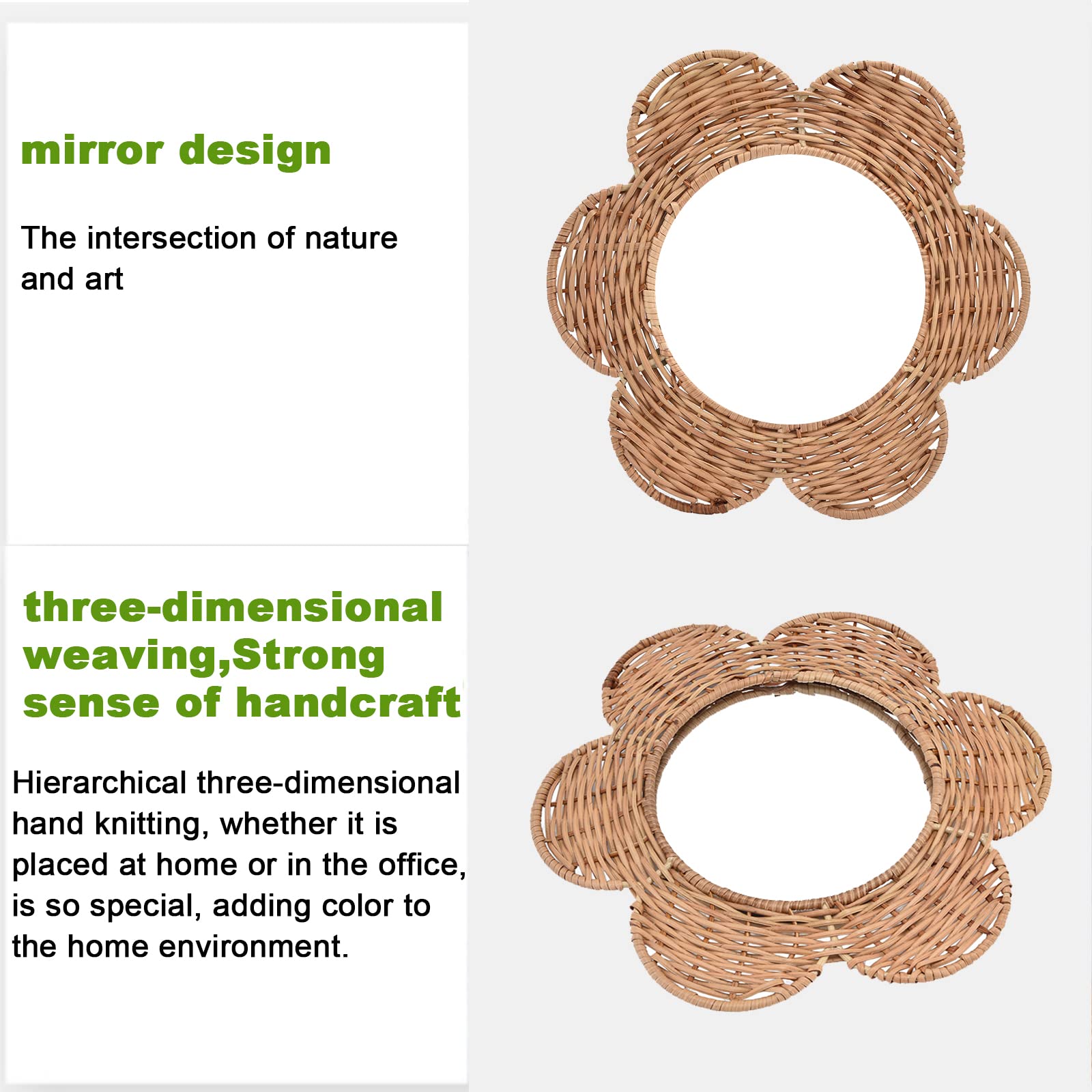 OUKENS Rattan Hanging Mirror - Boho Wall Decor for Bedroom, Living Room & Bathroom | Natural Woven Cosmetic Mirror with Unique Design | Perfect for Vanity, Dressing Area & Home Decoration