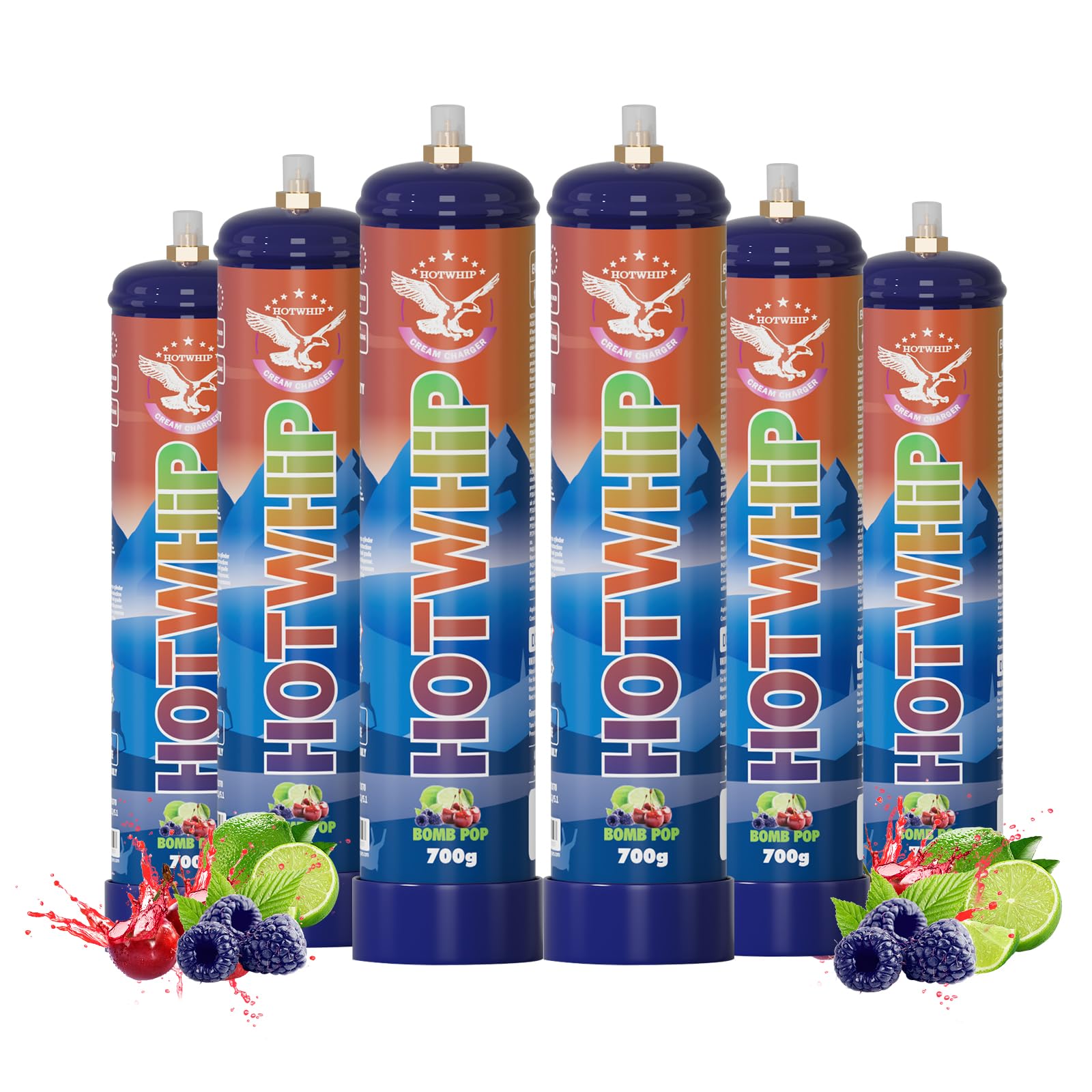 Premium Whipped Cream Charger 6-Pack (700g Each, 1.1L Total) - Bombpop Flavor for Professional Desserts & Coffee Toppings | Ideal for Bakeries, Cafés & Home Chefs