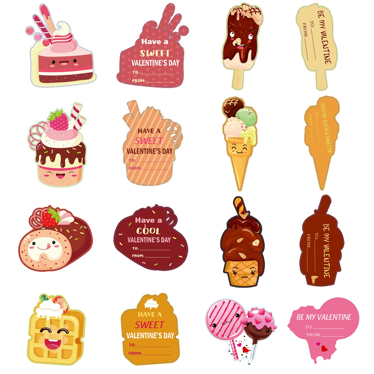 96-Pack Kids Valentine's Day Cards Set - 32 Dessert-Themed Cards, 32 Pink Envelopes & 32 Stickers for School Classroom Exchange Gifts | Perfect for Valentine's Day Parties & Classroom Activities
