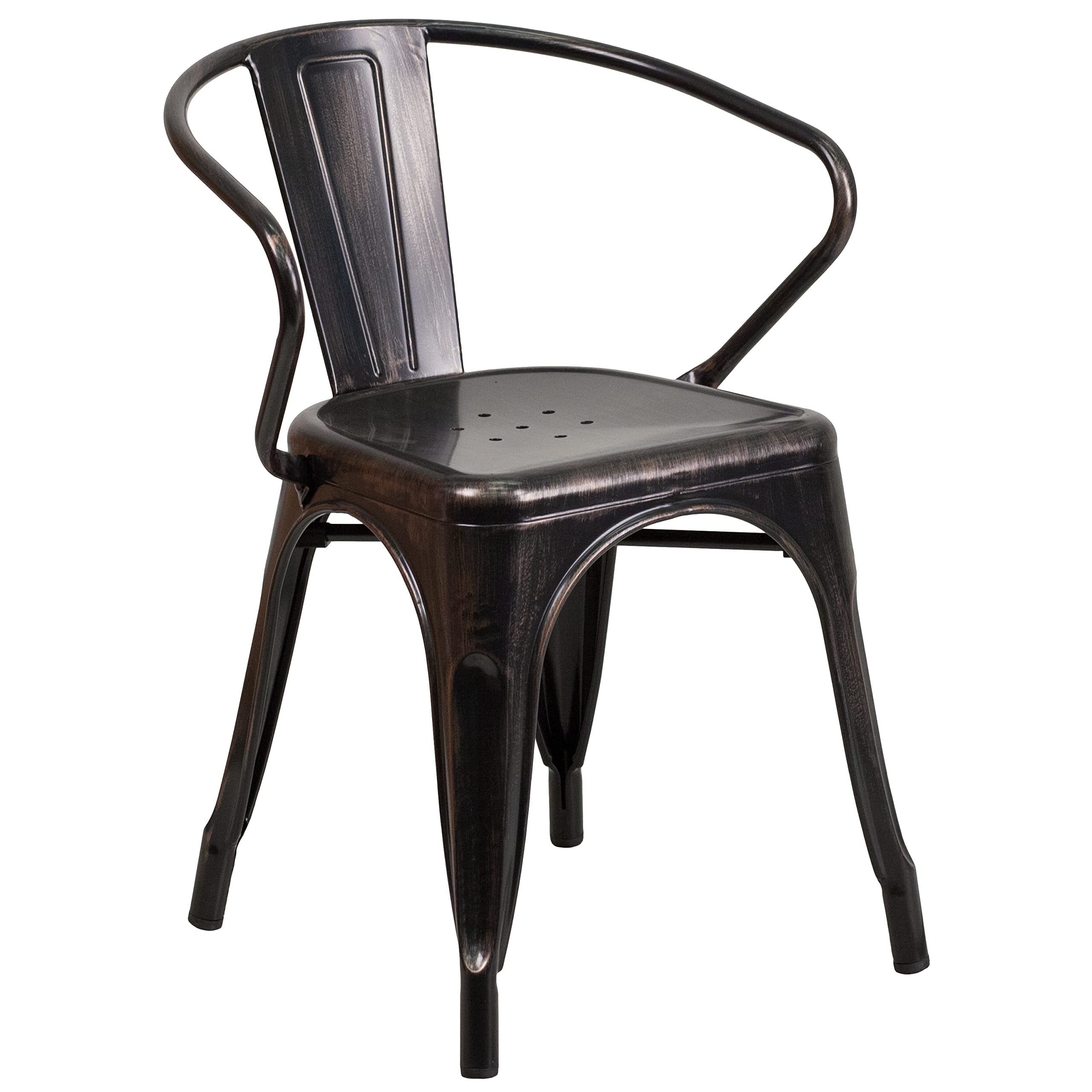 EMMA + OLIVER 30 Inch Round Dining Table Set with 4 Arm Chairs - Commercial Grade Metal Table in Black & Antique Gold Finish | Perfect for Restaurants, Cafes, and Home Dining Rooms