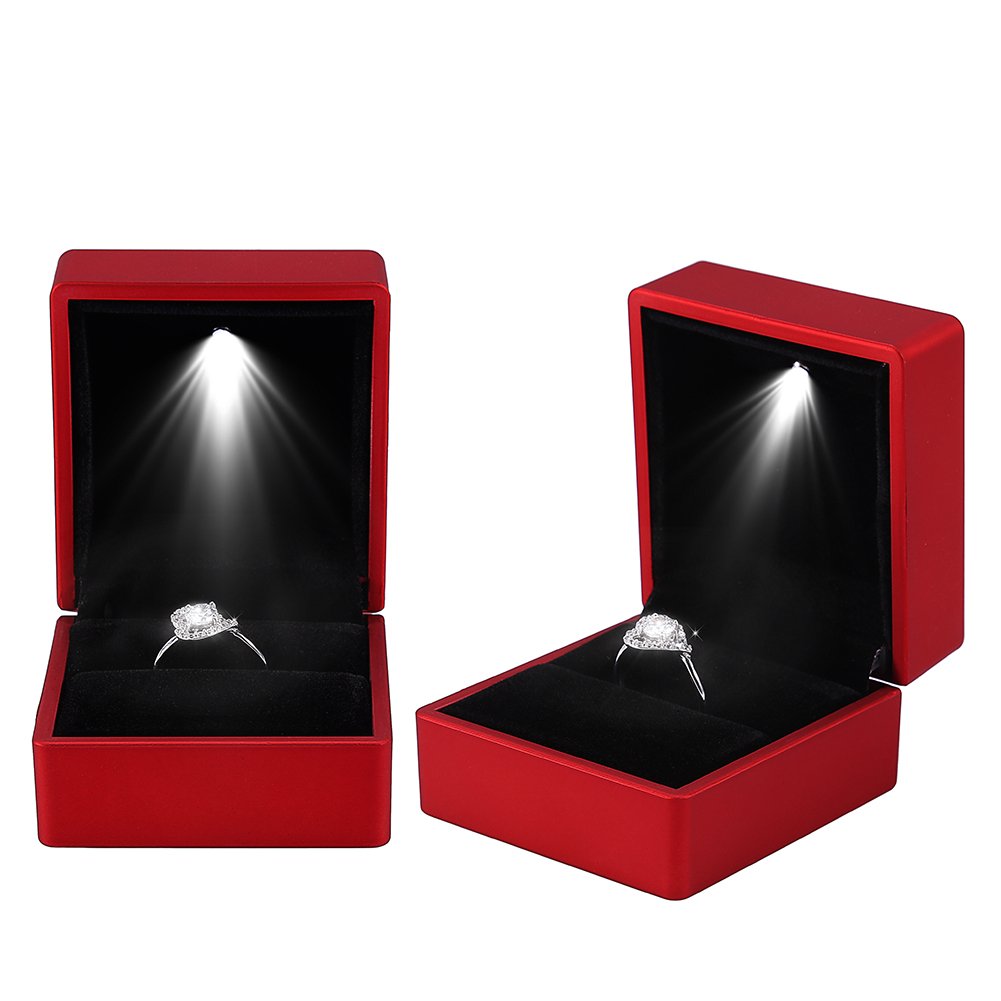 4 Colors LED Illuminated Jewelry Storage Box - Fashionable Ring Display Case with Lights for Wedding, Engagement, Proposal - Perfect Jewelry Organizer & Gift Box (Red) - Great for Bridal Showers, Anniversary Gifts & Ring Presentations