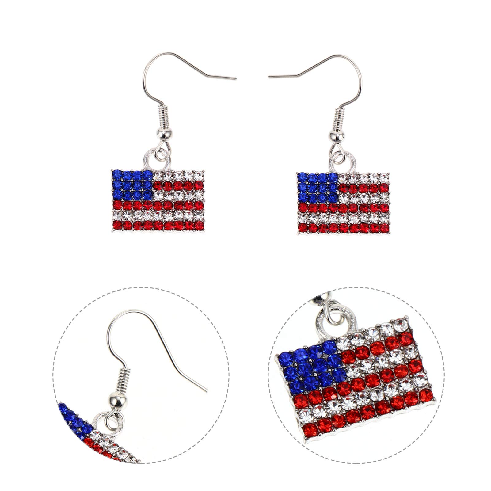 Bestoyard Women's Patriotic American Flag Dangle Earrings - 2 Pairs Rhinestone Diamond Hook Earrings for 4th of July, Independence Day & National Holidays | Perfect for Parties, Parades & Festive Celebrations