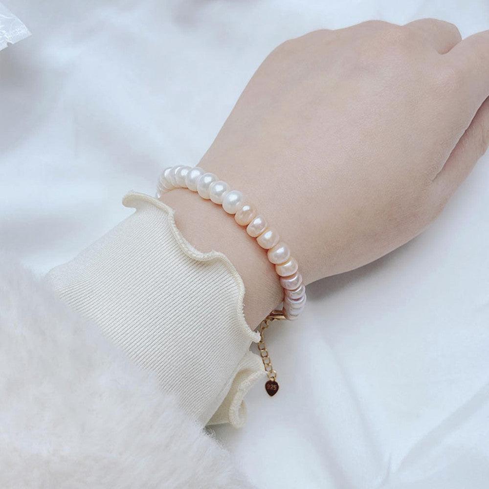 14K Gold Plated Freshwater Pearl Gradient Bracelet for Women - Elegant Stackable Jewelry Gift for Birthday, Anniversary & Special Occasions