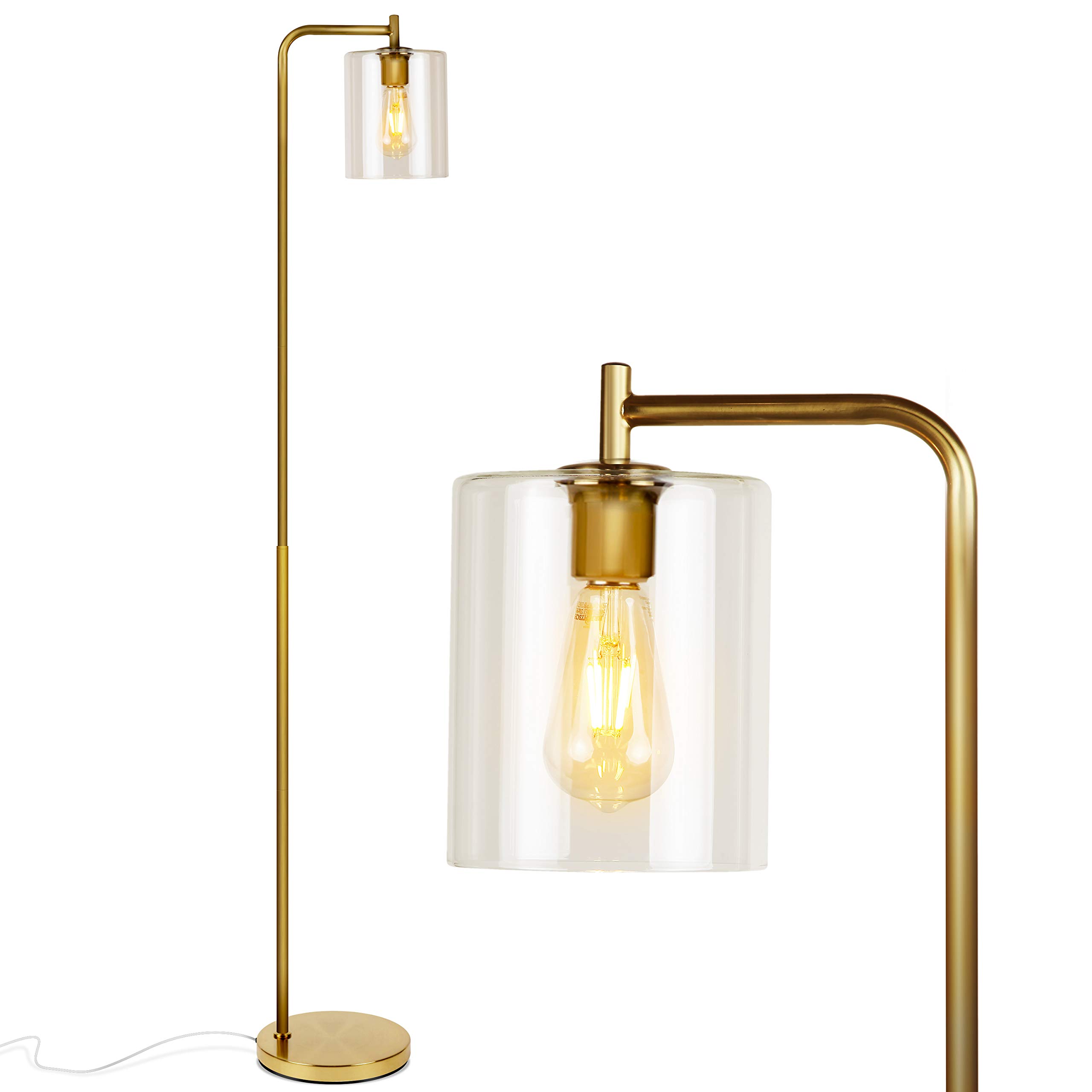 Brightech Elizabeth LED Floor Lamp - Vintage Industrial Standing Light with Glass Shade & Edison Bulb for Living Room, Bedroom, Office - Farmhouse & Rustic Style Home Decor - Perfect for Reading Nook, Workspace Lighting, and Cozy Ambience